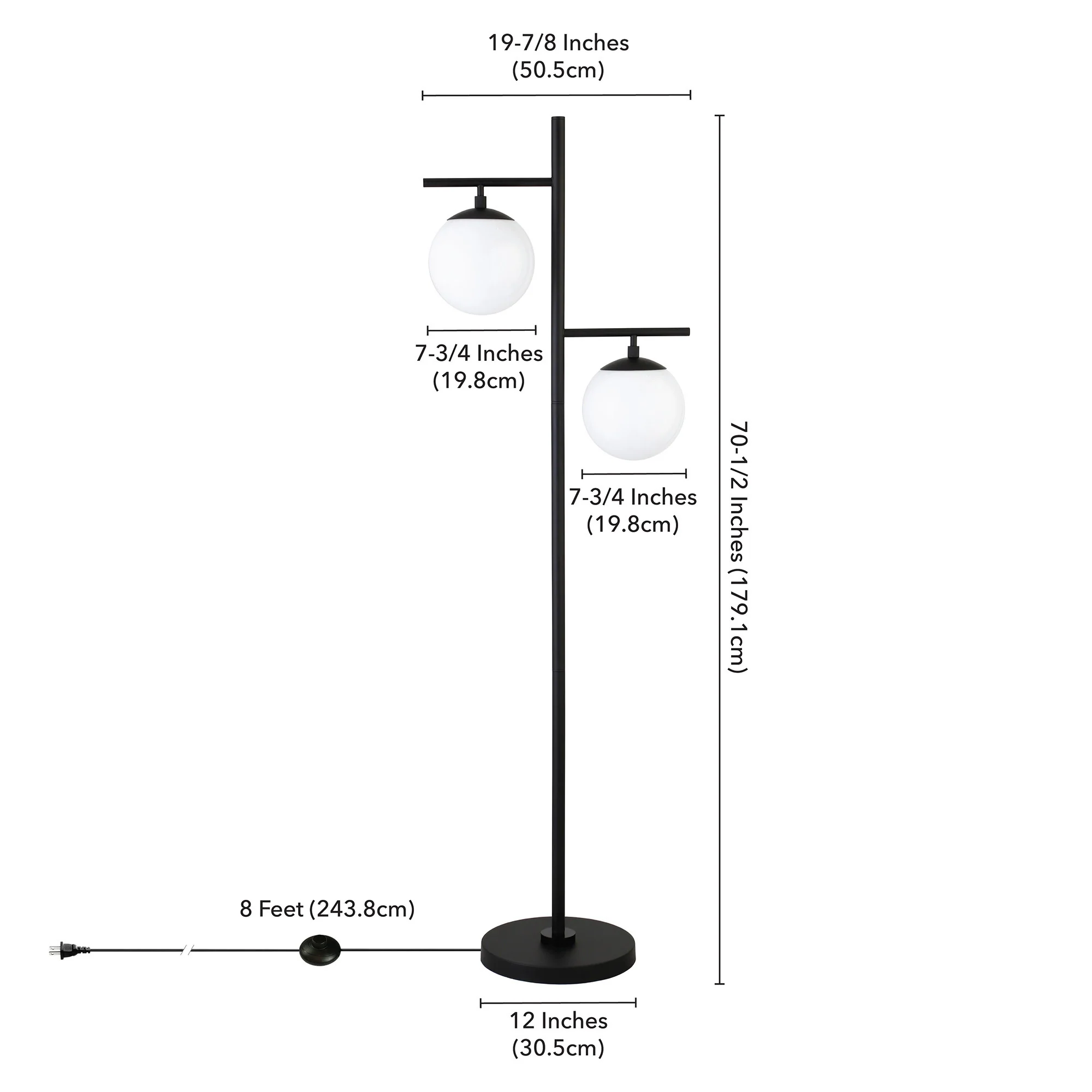 Black And White Two Light Tree Floor Lamp With White Glass Globe Shade By Homeroots - Image 6