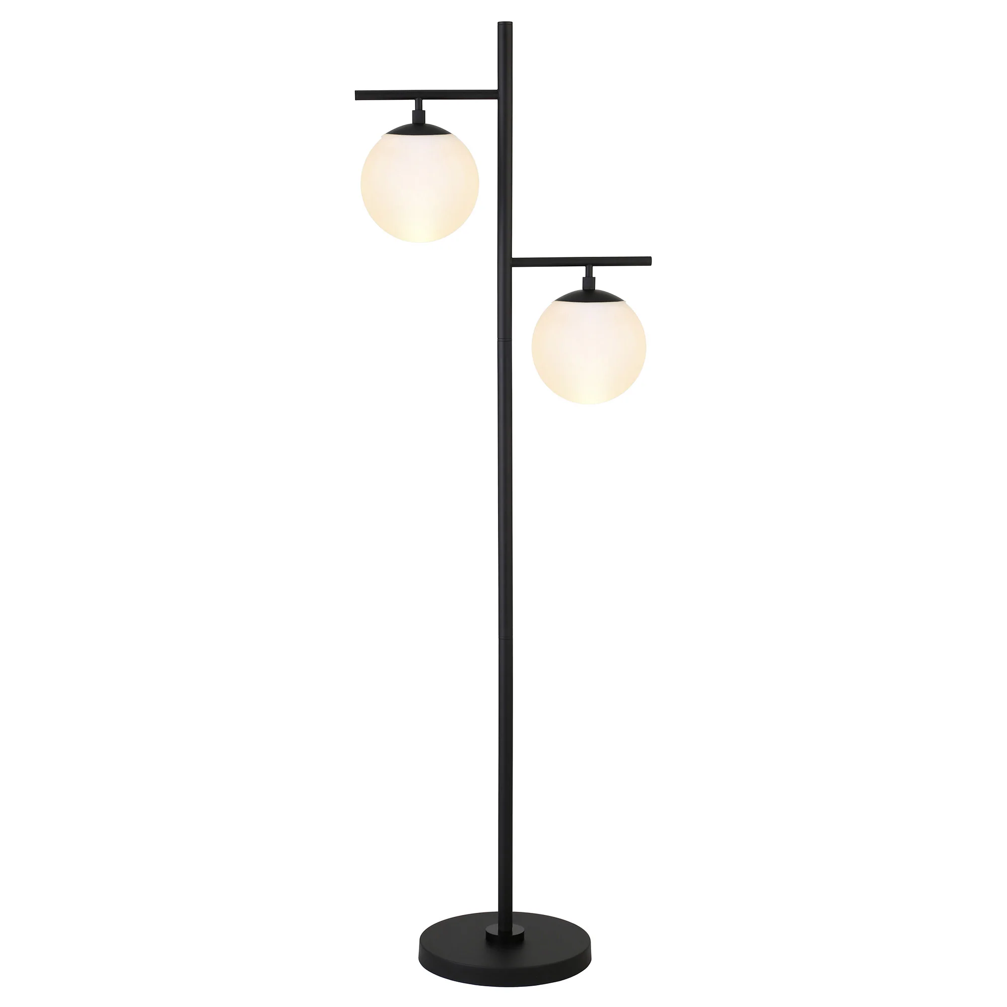 Black And White Two Light Tree Floor Lamp With White Glass Globe Shade By Homeroots - Image 7