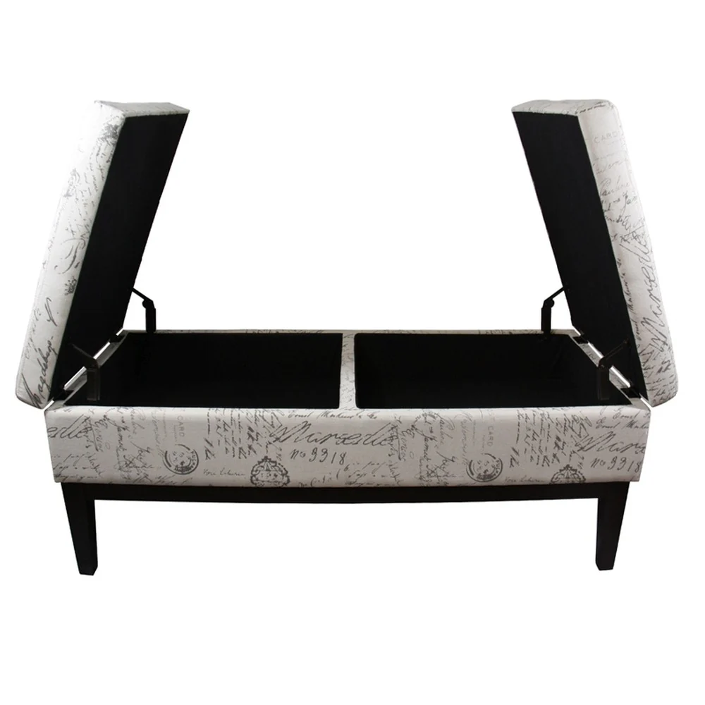 Black and White Vintage Postcard Print Dual Lift Storage Bench By Homeroots - Image 3