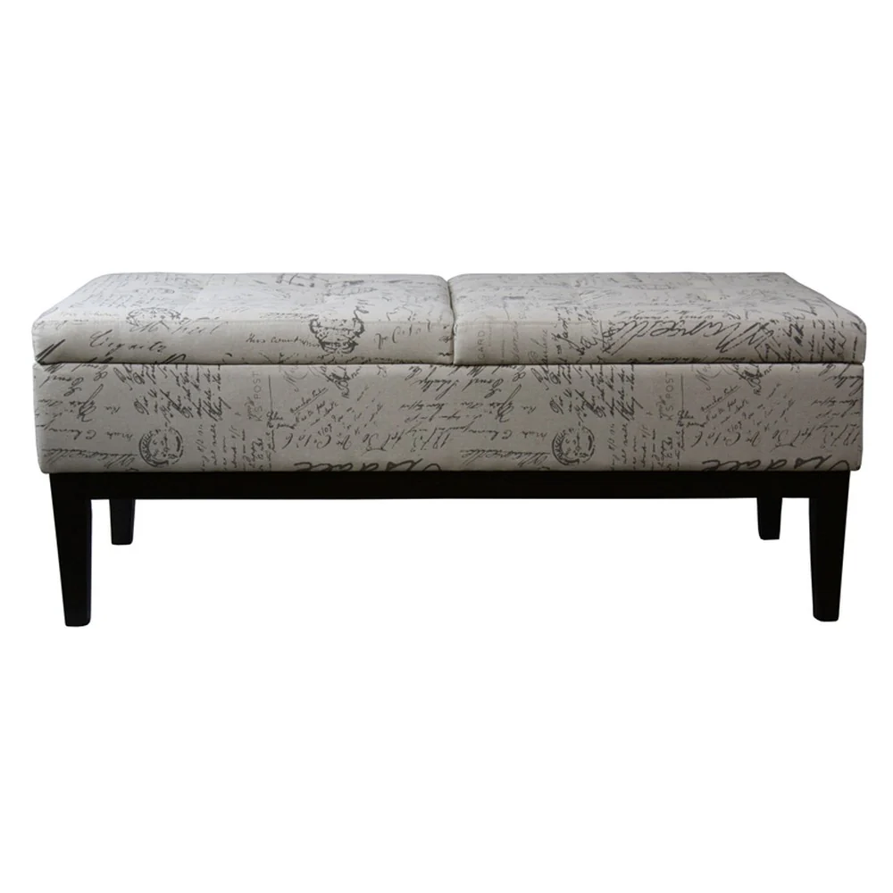Black and White Vintage Postcard Print Dual Lift Storage Bench By Homeroots - Image 4