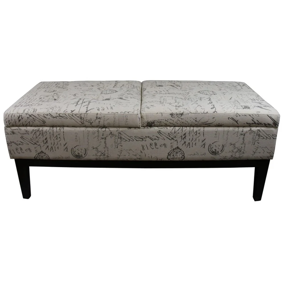 Black and White Vintage Postcard Print Dual Lift Storage Bench By Homeroots - Image 7