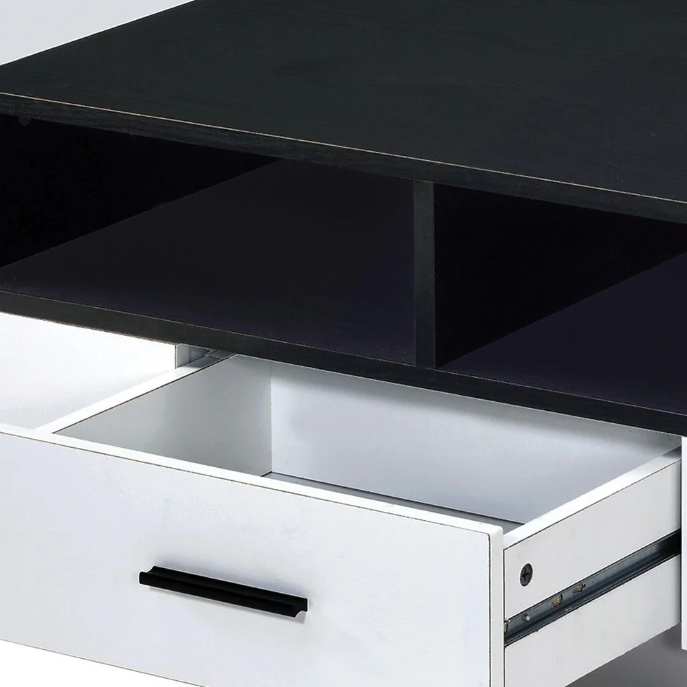 Black and White Wood Floor Shelf Coffee Table With Drawer And Three Shelves By Homeroots - Image 2
