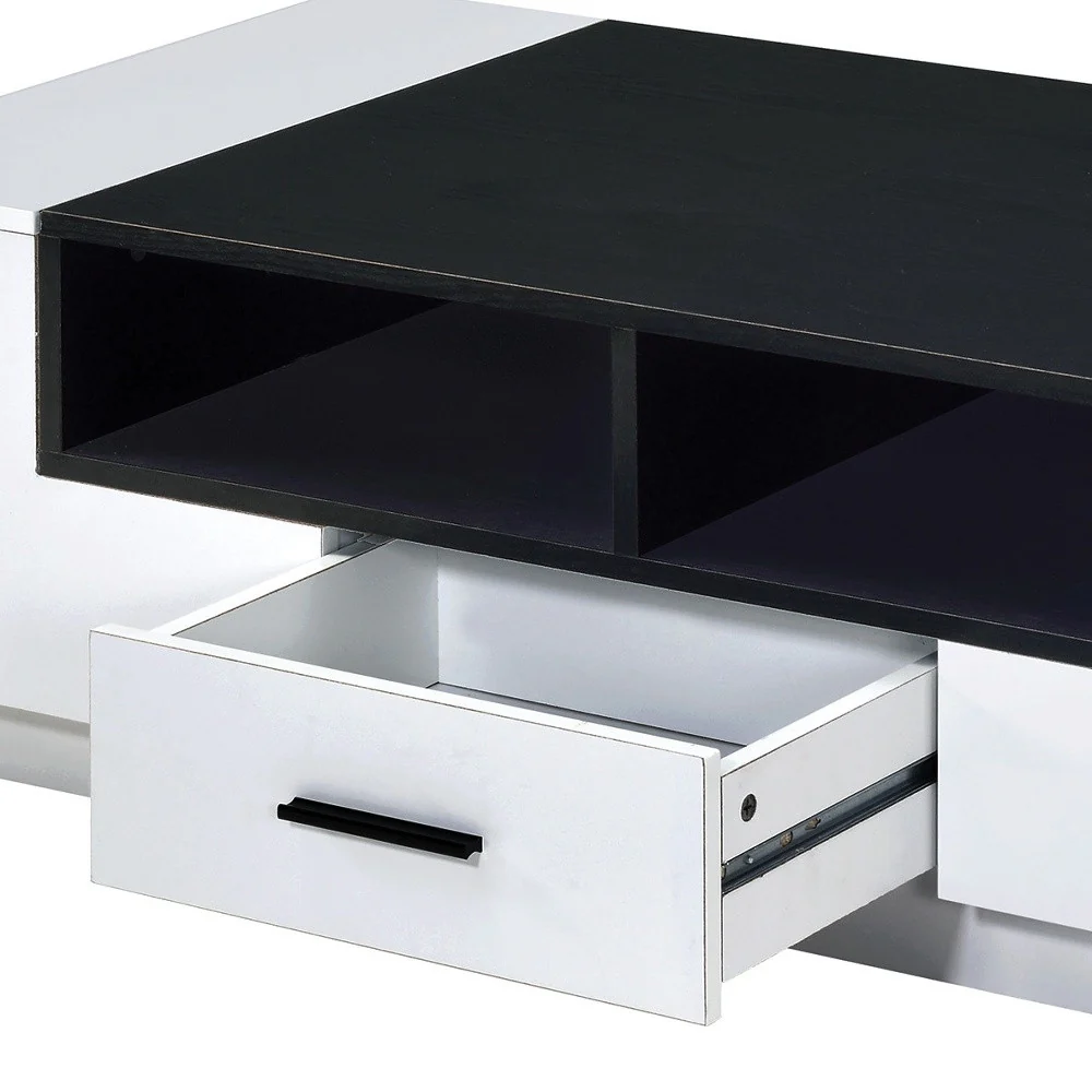 Black and White Wood Floor Shelf Coffee Table With Drawer And Three Shelves By Homeroots - Image 3