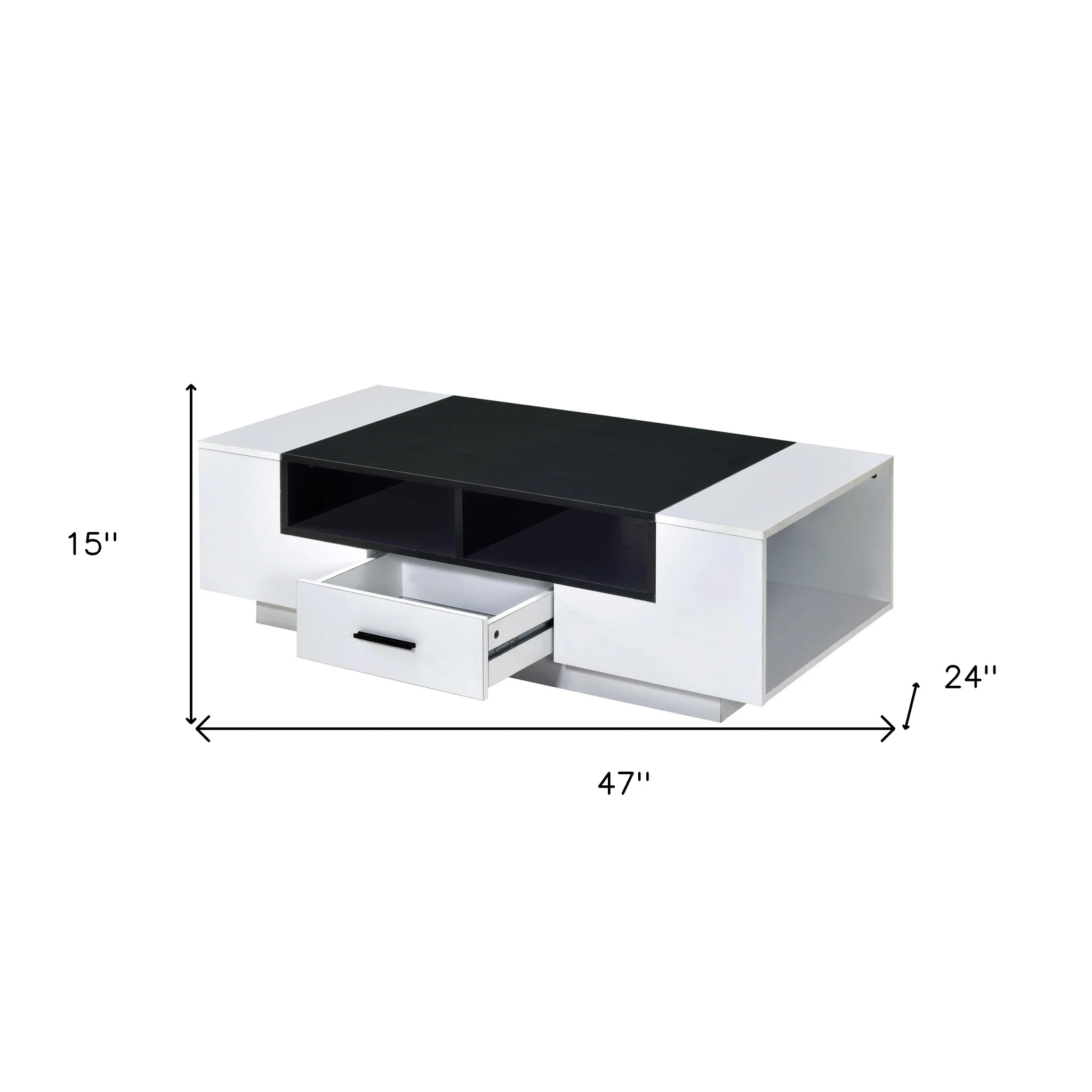 Black and White Wood Floor Shelf Coffee Table With Drawer And Three Shelves By Homeroots - Image 4