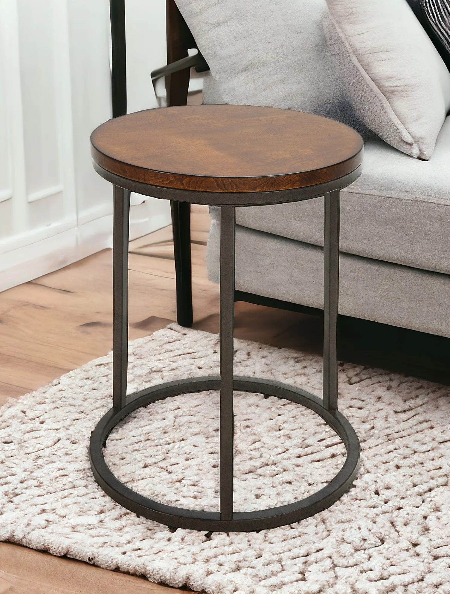Black And Wood Brown Wood And Iron Round End Table By Homeroots - Image 2