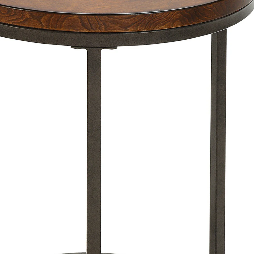 Black And Wood Brown Wood And Iron Round End Table By Homeroots - Image 3