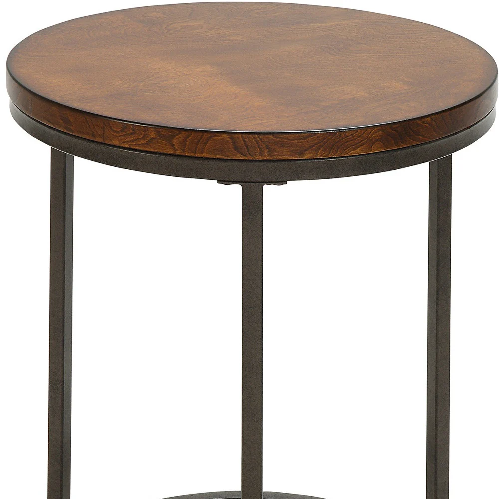 Black And Wood Brown Wood And Iron Round End Table By Homeroots - Image 4