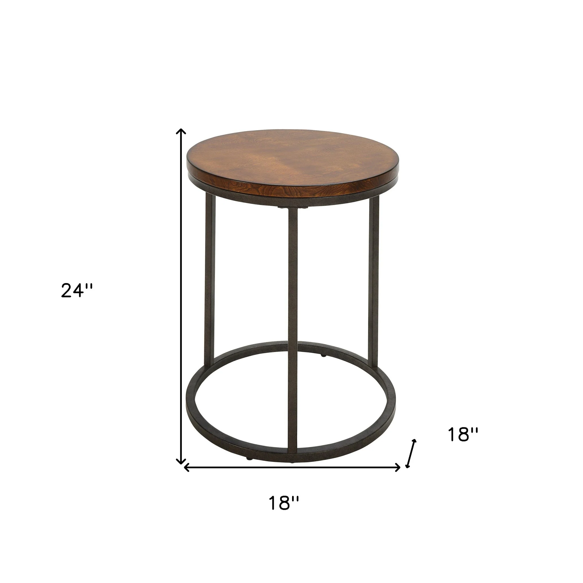 Black And Wood Brown Wood And Iron Round End Table By Homeroots - Image 5
