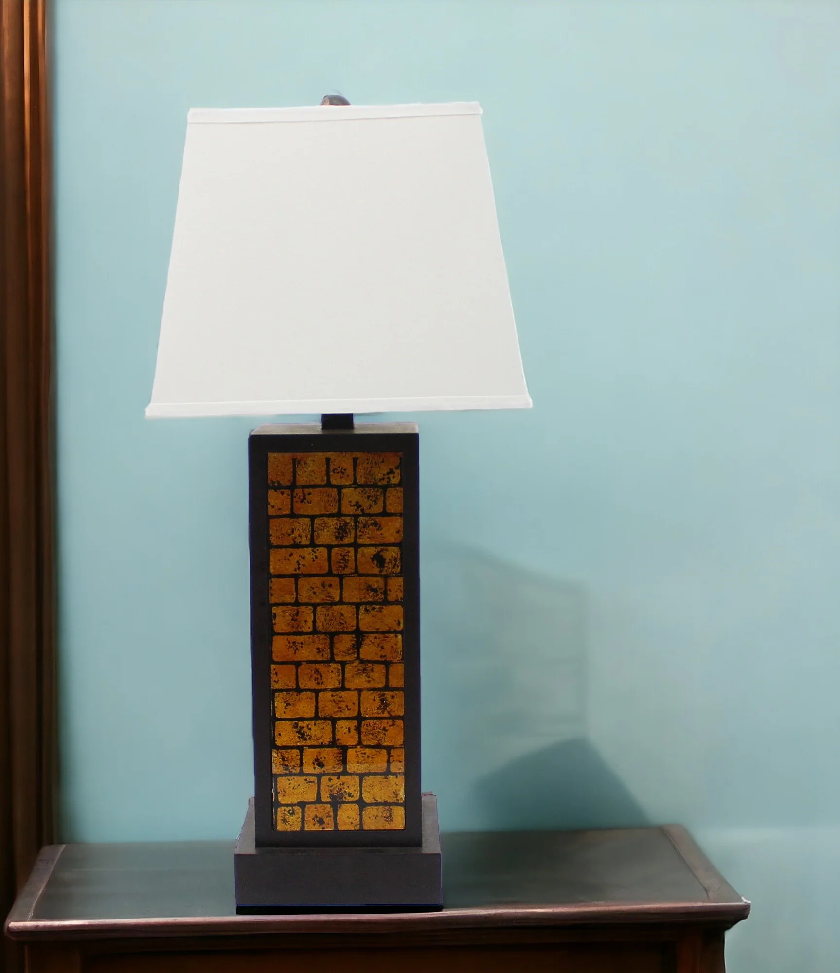 Black and Yellow Metal Bedside Table Lamp With White Empire Shade By Homeroots - Image 2