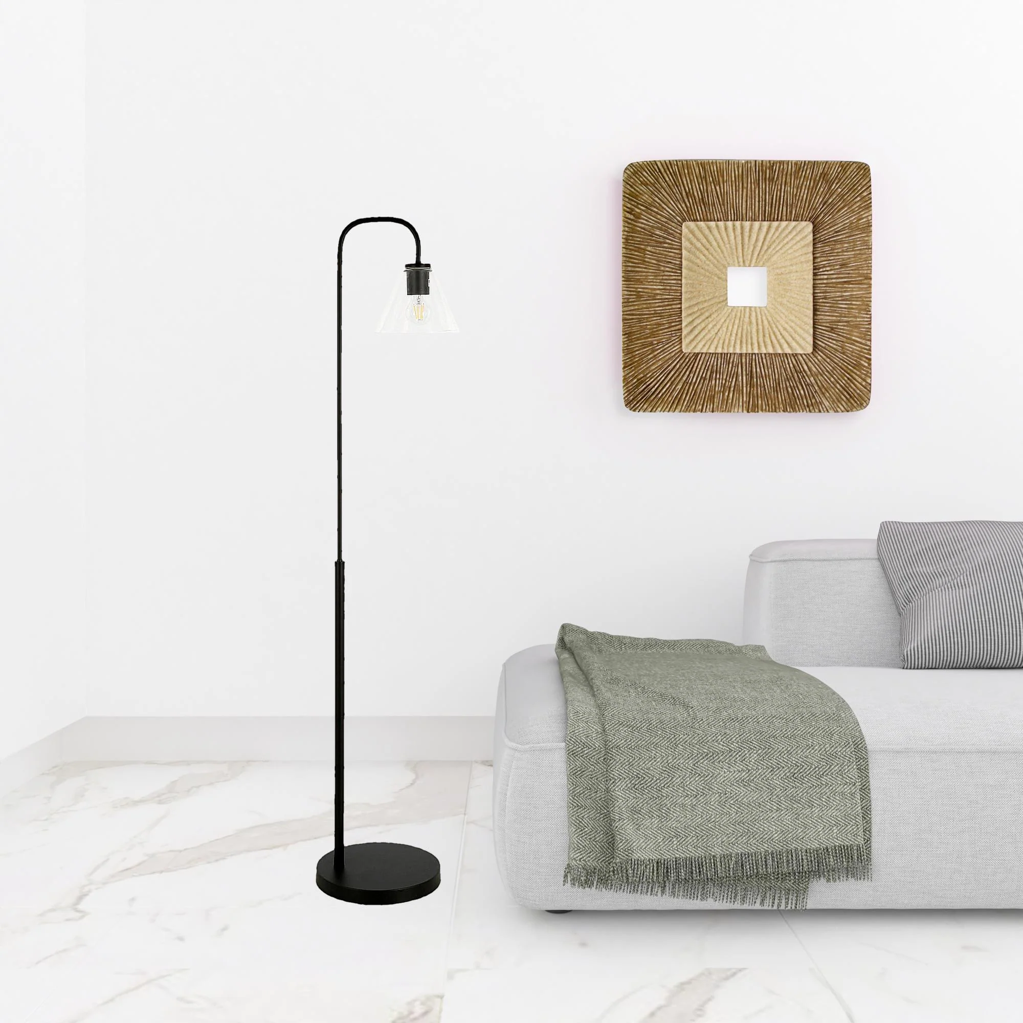 Black Arc Floor Lamp With Clear Glass Cone Shade By Homeroots - Image 4