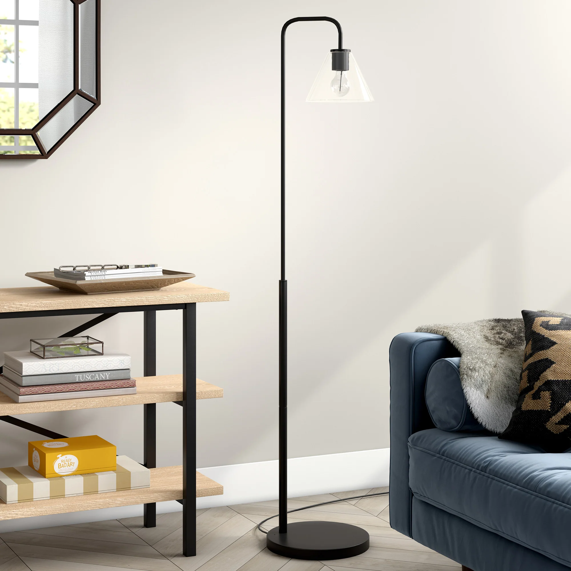 Black Arc Floor Lamp With Clear Glass Cone Shade By Homeroots - Image 6
