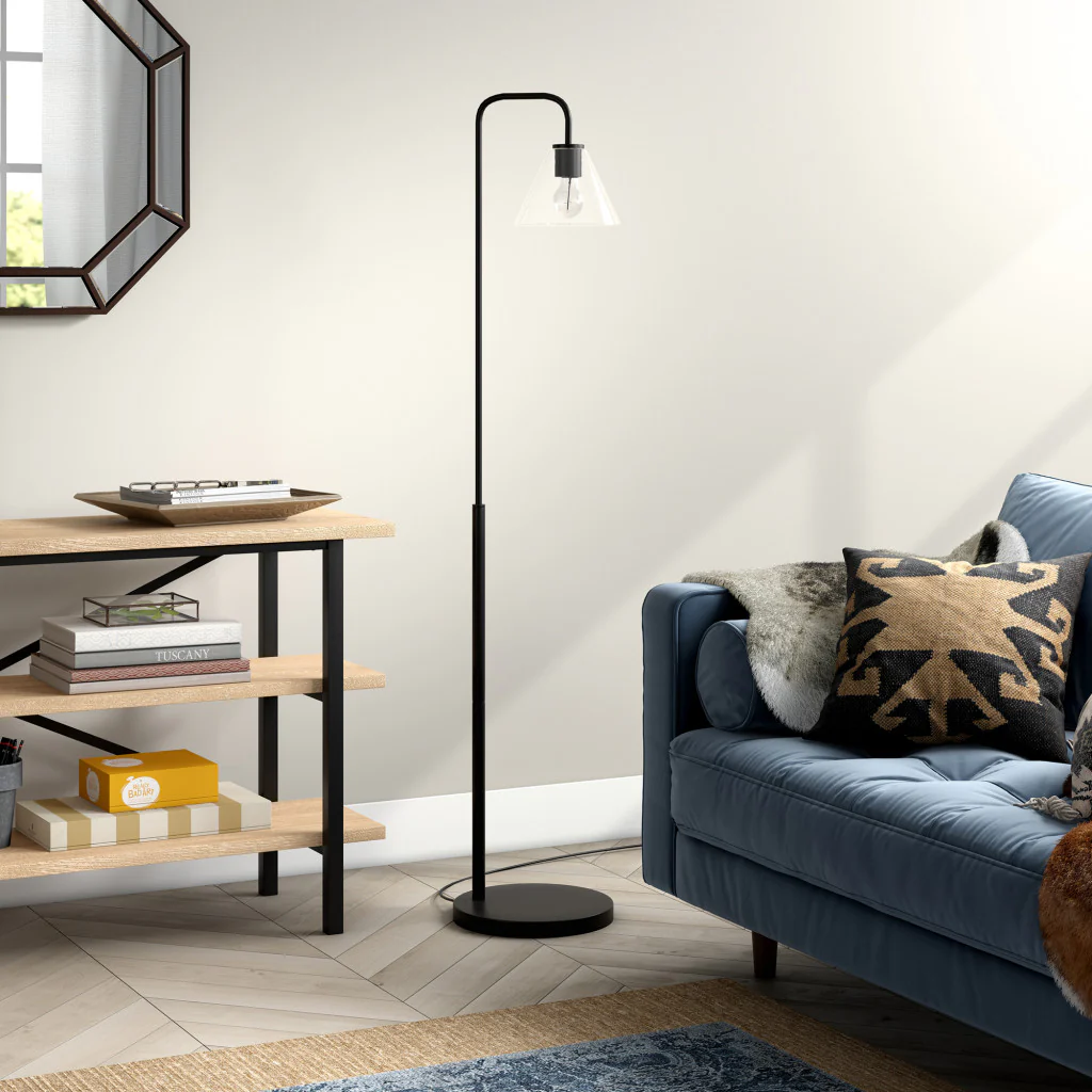 Black Arc Floor Lamp With Clear Glass Cone Shade By Homeroots - Image 7