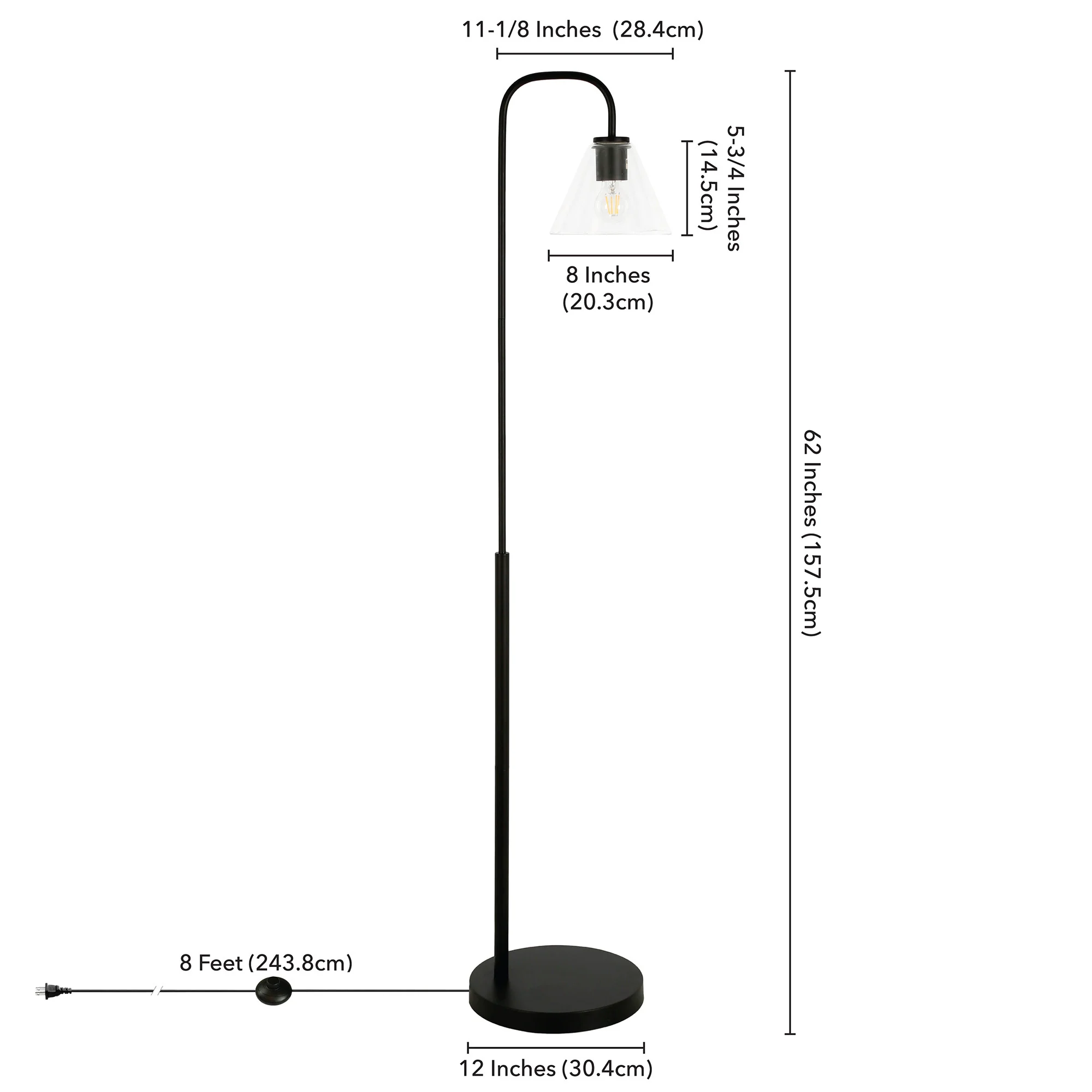 Black Arc Floor Lamp With Clear Glass Cone Shade By Homeroots - Image 8