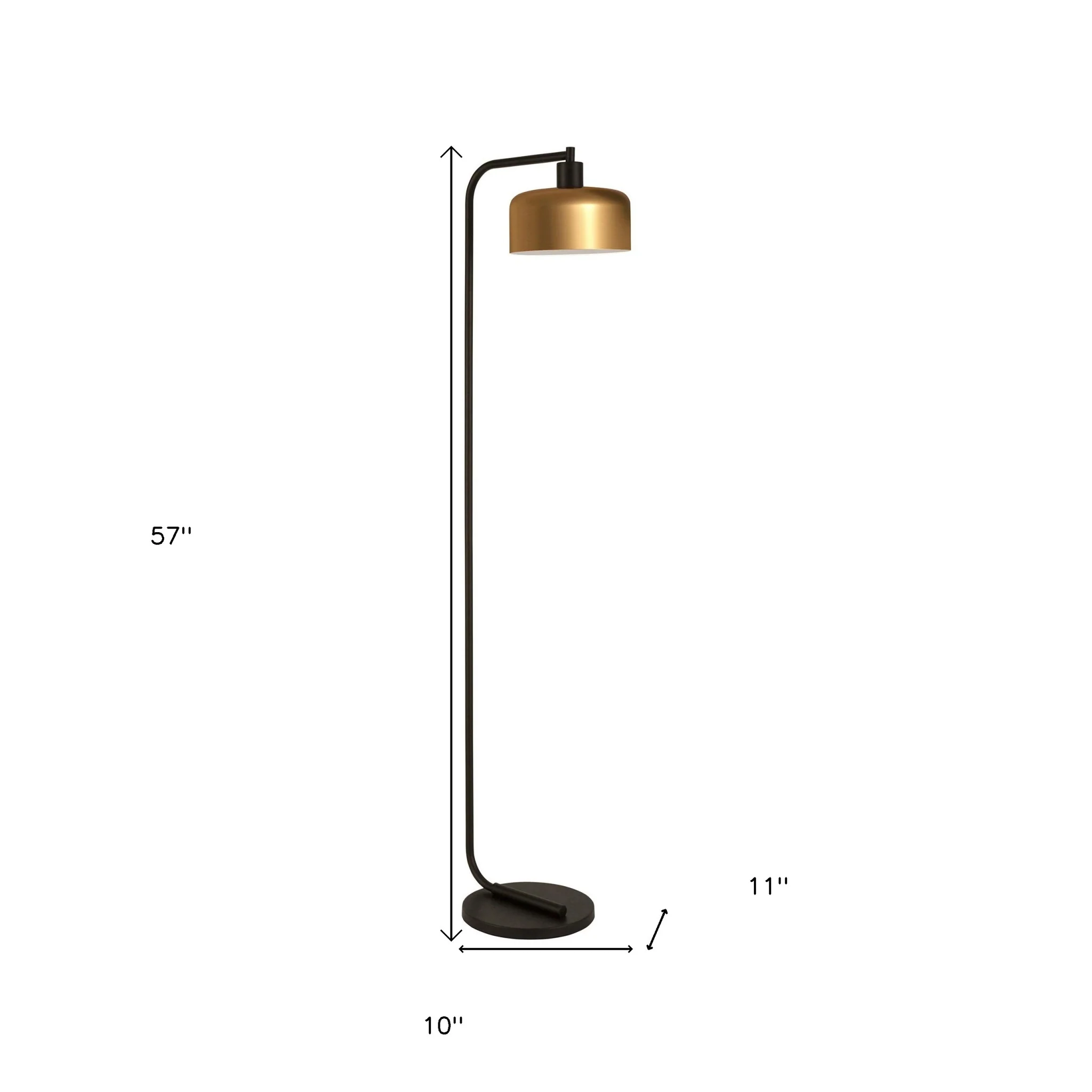 Black Arched Floor Lamp With Brass Bell Shade By Homeroots - Image 3