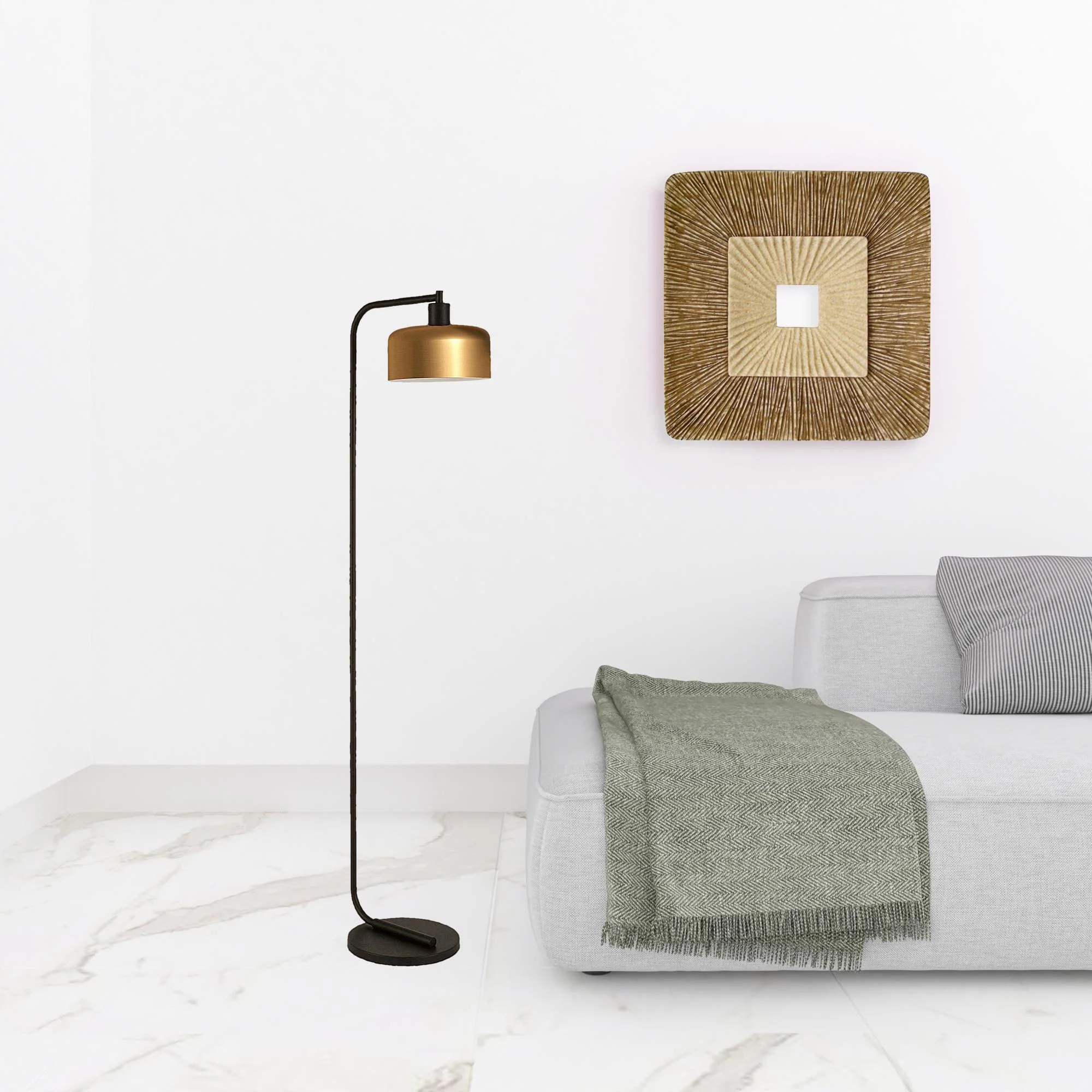 Black Arched Floor Lamp With Brass Bell Shade By Homeroots - Image 4