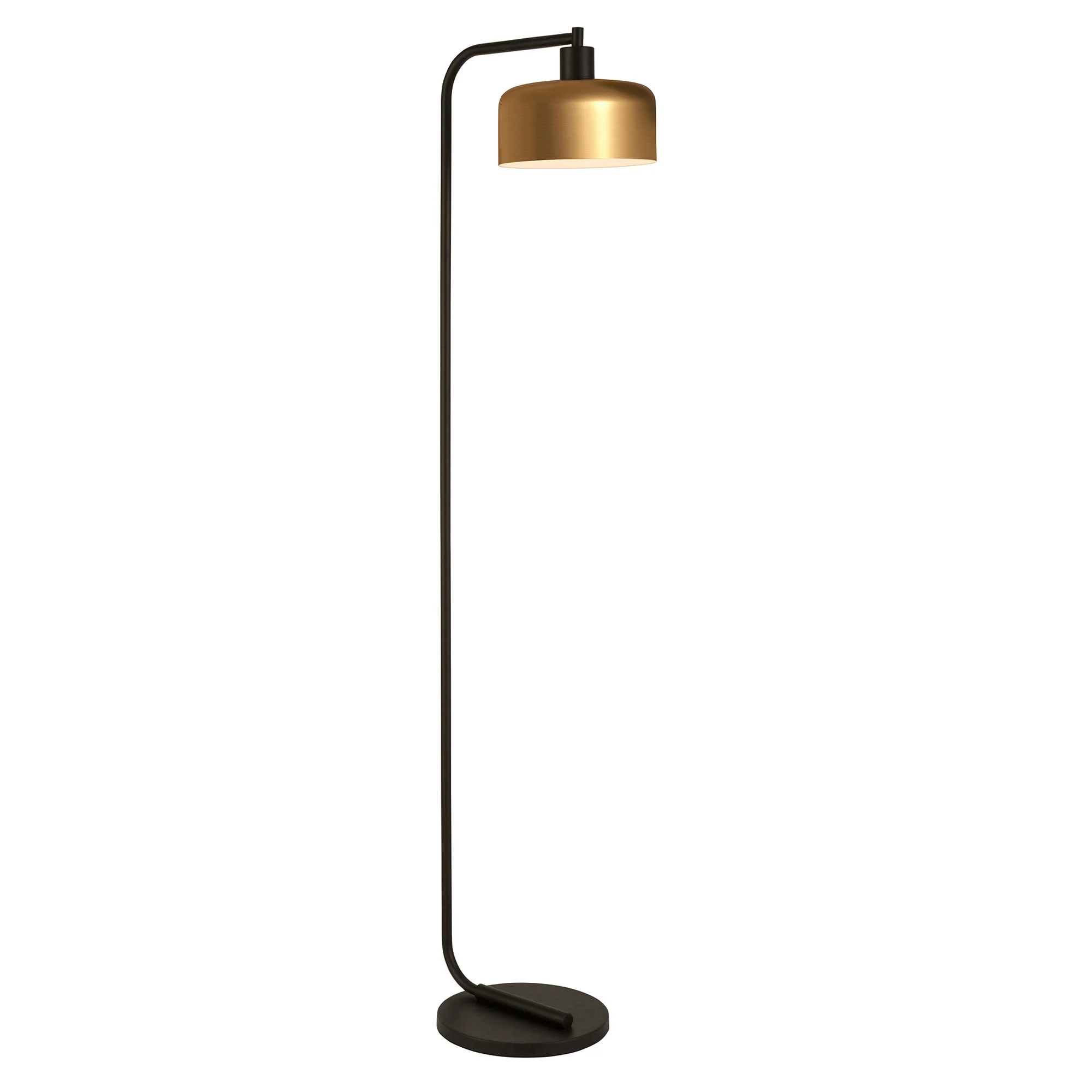 Black Arched Floor Lamp With Brass Bell Shade By Homeroots - Image 7