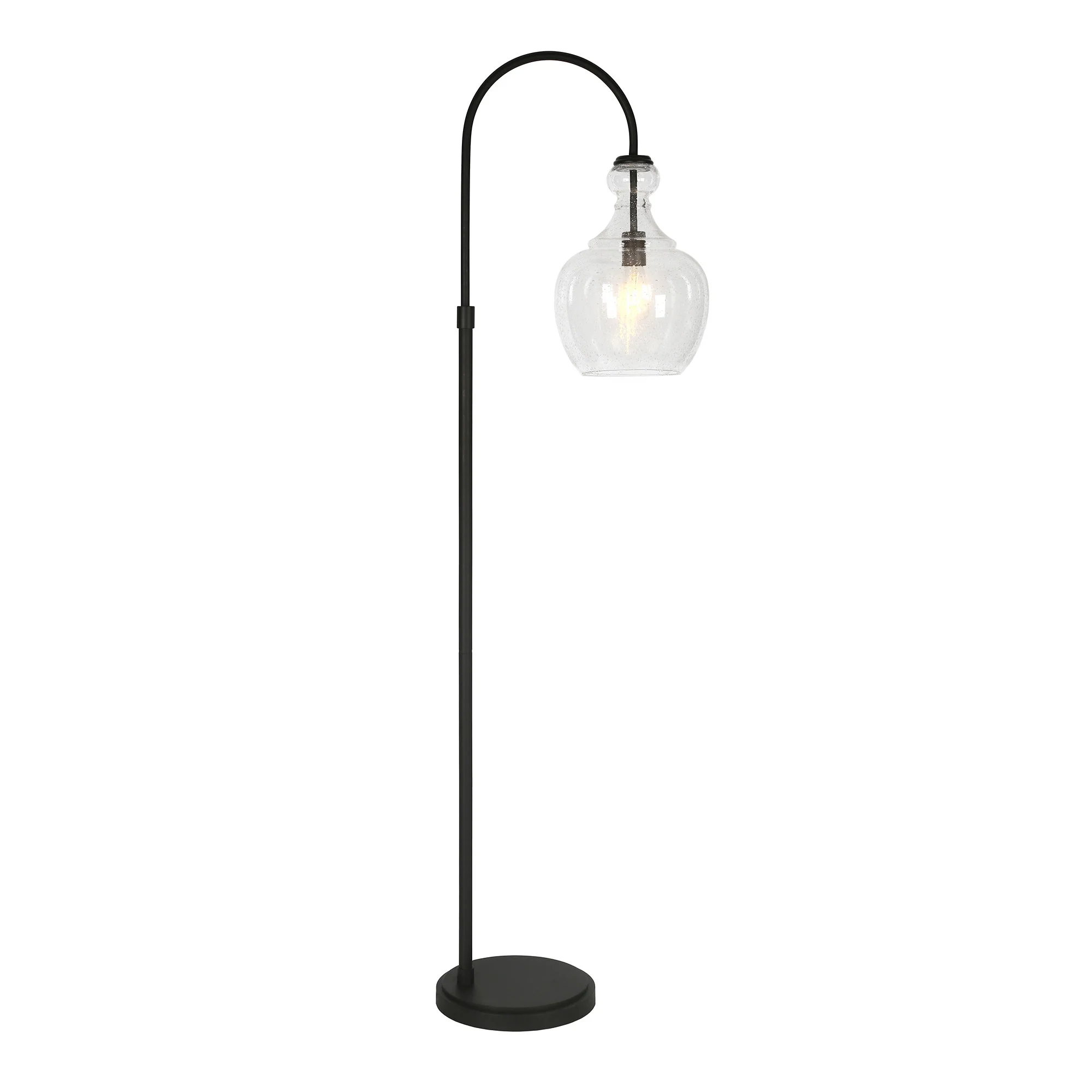 Black Arched Floor Lamp With Clear Seeded Glass Dome Shade By Homeroots - Image 2