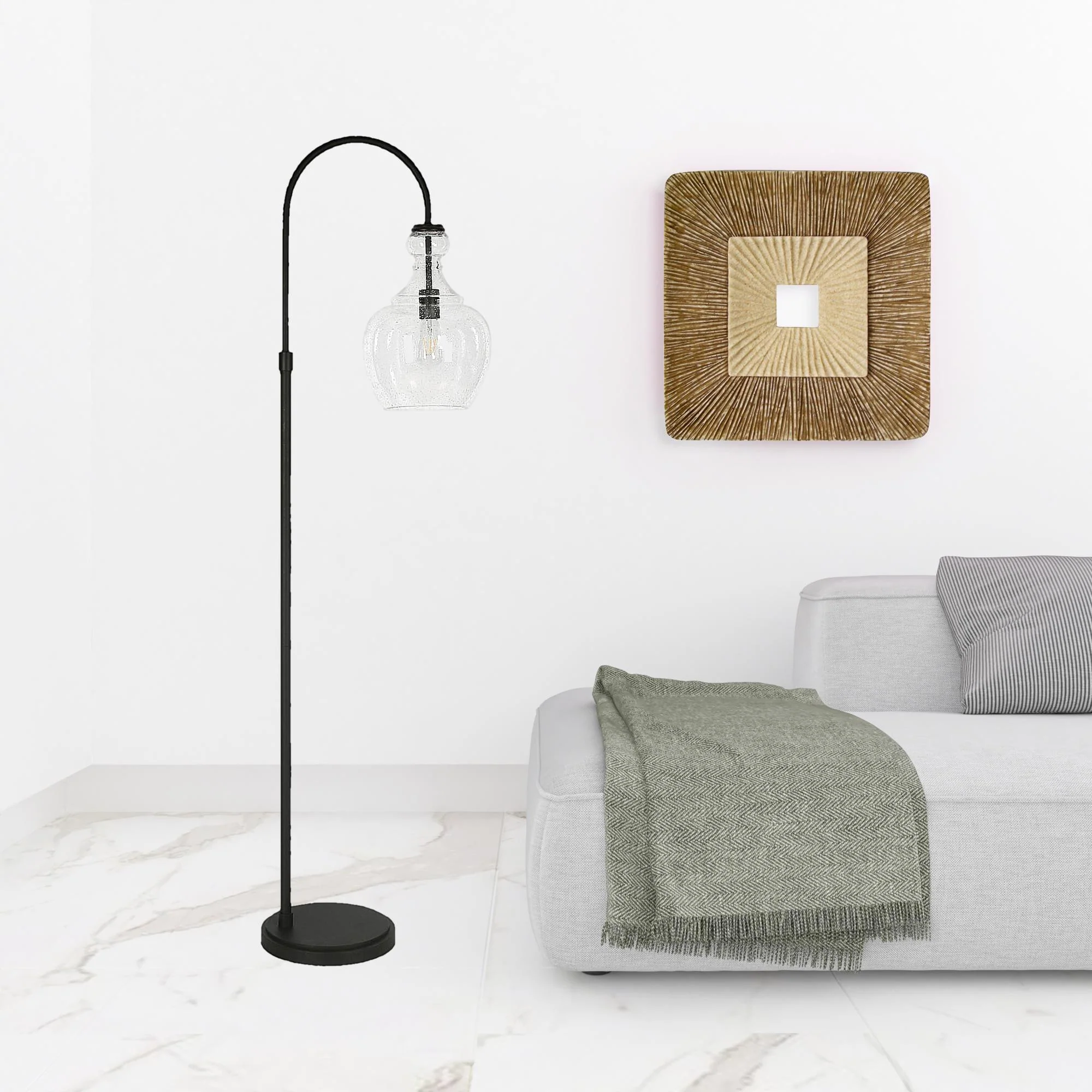 Black Arched Floor Lamp With Clear Seeded Glass Dome Shade By Homeroots - Image 3