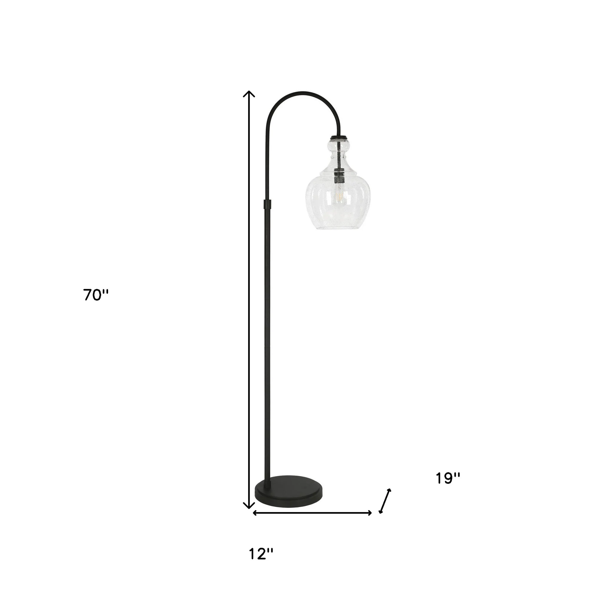 Black Arched Floor Lamp With Clear Seeded Glass Dome Shade By Homeroots - Image 7