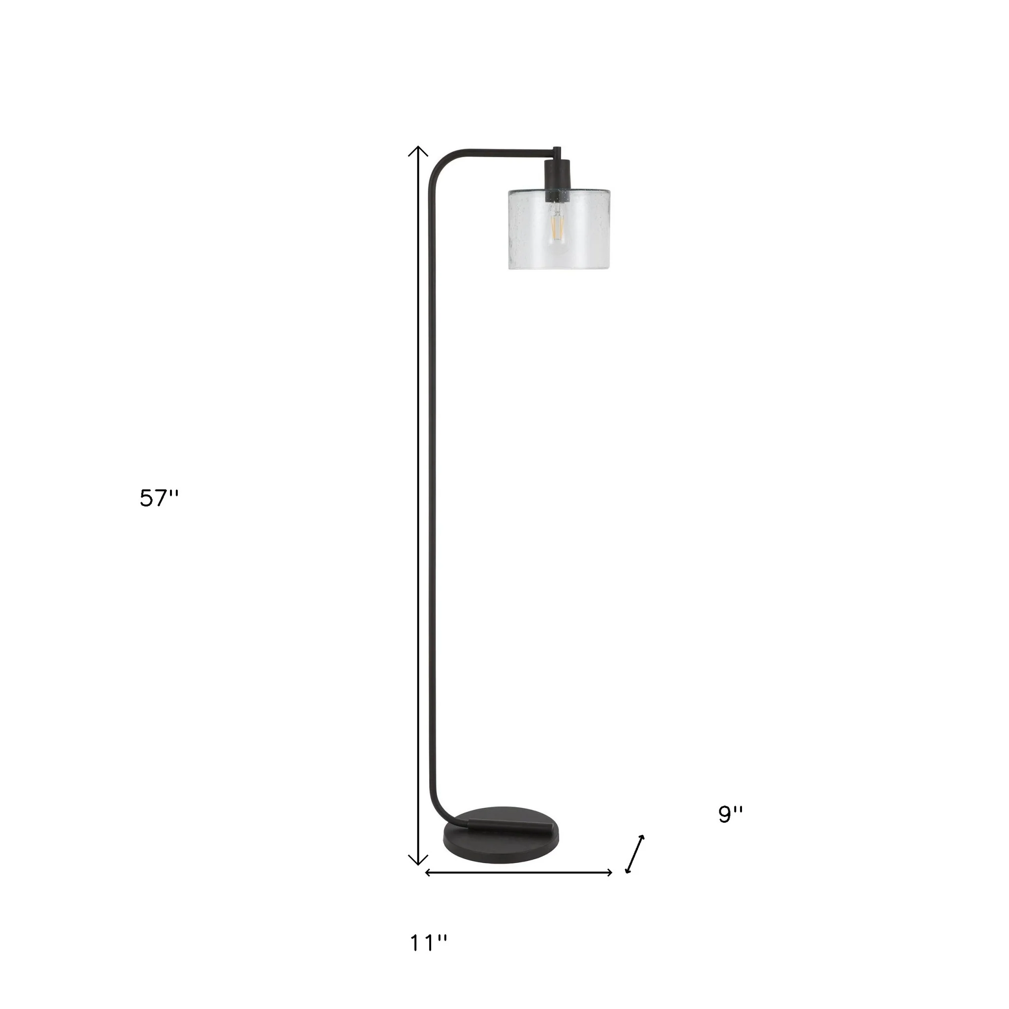 Black Arched Floor Lamp With Clear Seeded Glass Drum Shade By Homeroots - Image 2