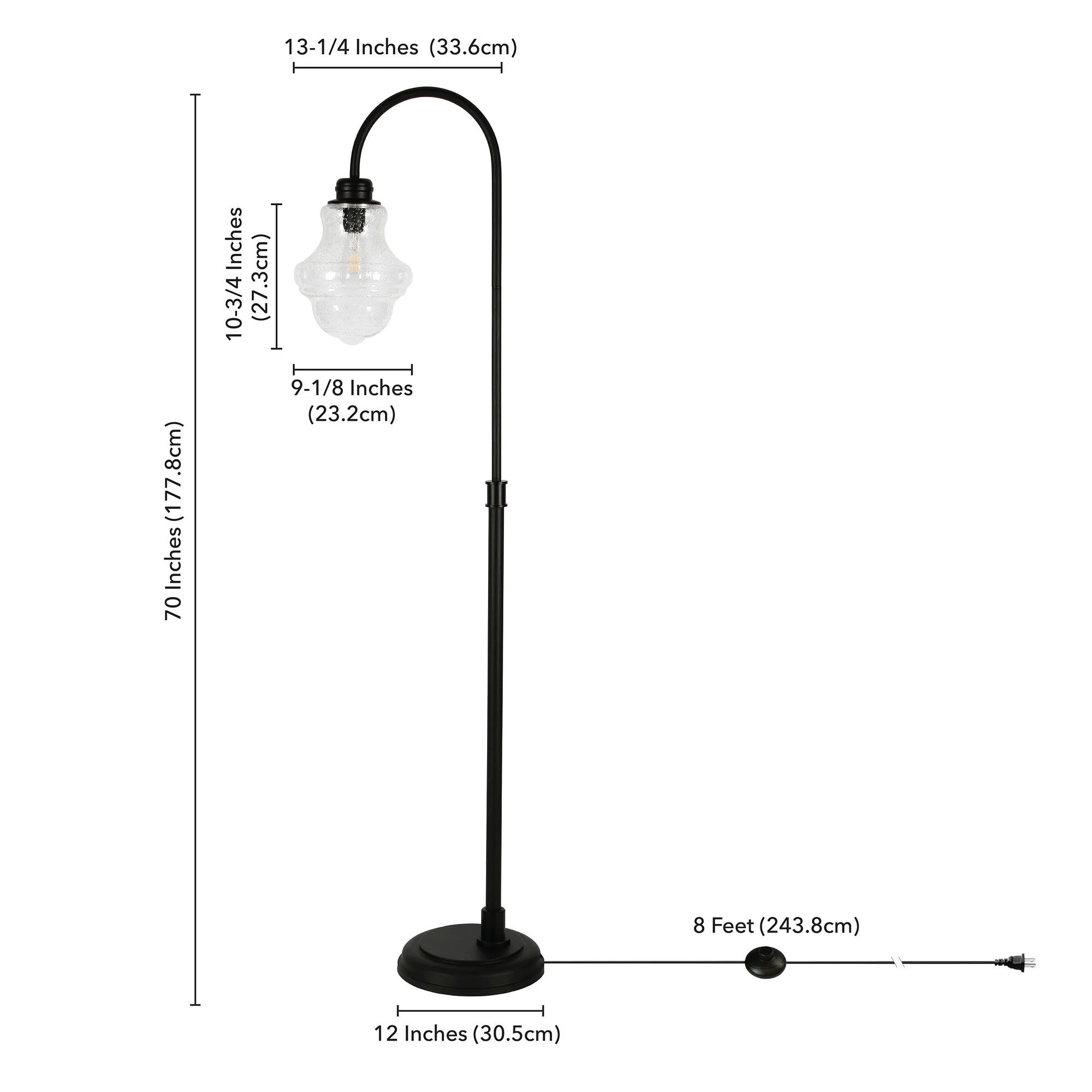 Black Arched Floor Lamp With Clear Seeded Glass Empire Shade By Homeroots - Image 4