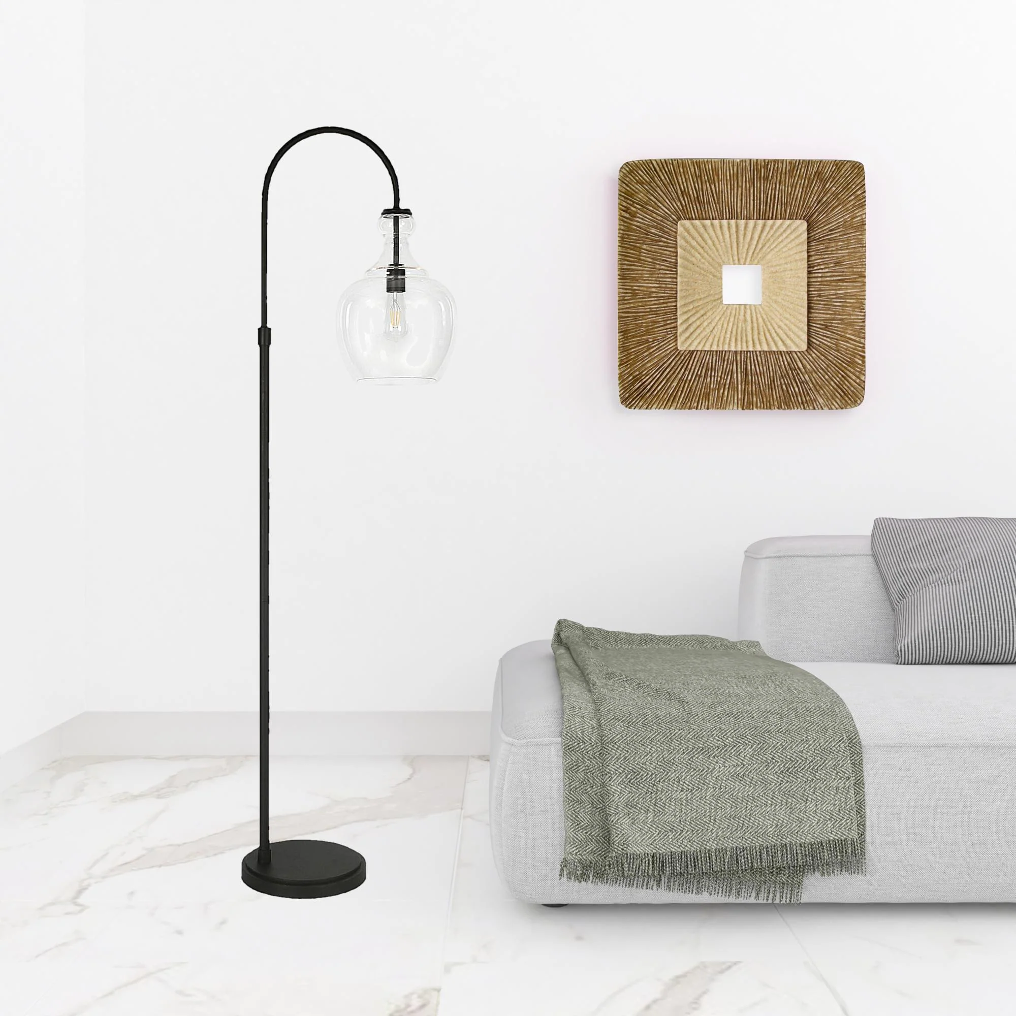 Black Arched Floor Lamp With Clear Transparent Glass Dome Shade By Homeroots - Image 2