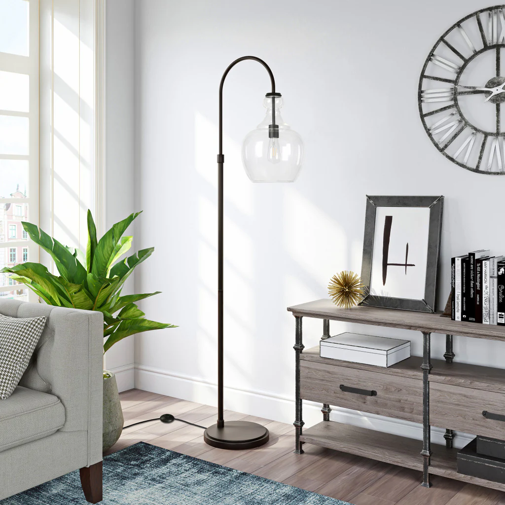 Black Arched Floor Lamp With Clear Transparent Glass Dome Shade By Homeroots - Image 4