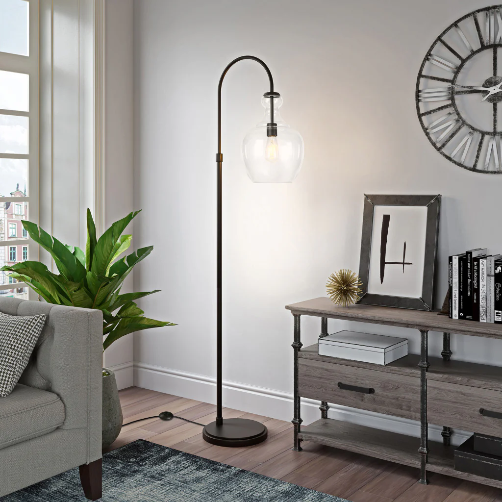Black Arched Floor Lamp With Clear Transparent Glass Dome Shade By Homeroots - Image 5