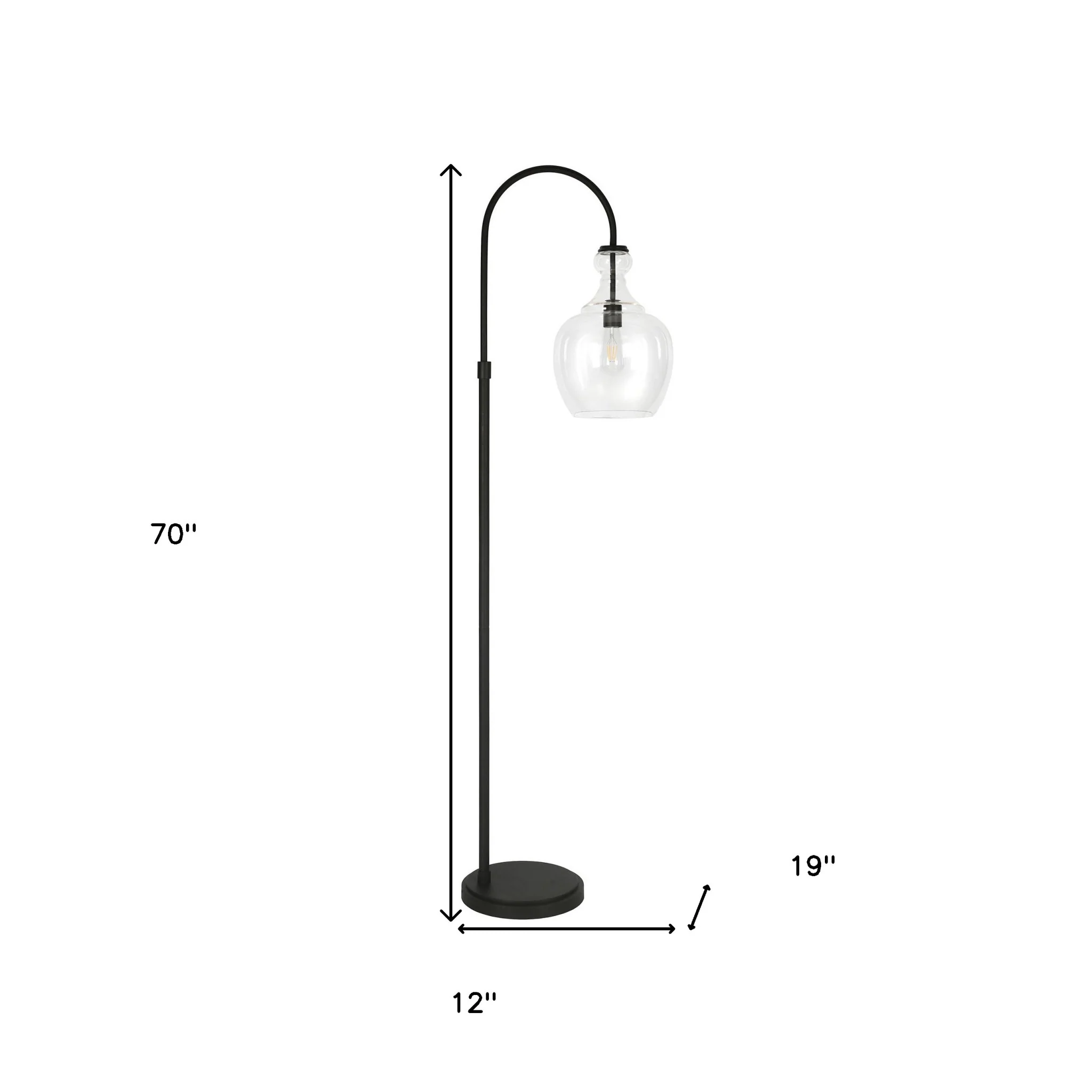 Black Arched Floor Lamp With Clear Transparent Glass Dome Shade By Homeroots - Image 6