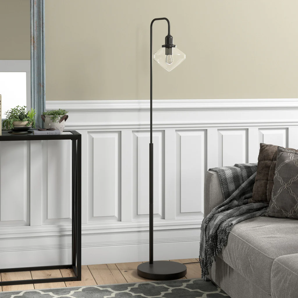 Black Arched Floor Lamp With Clear Transparent Glass Shade By Homeroots - Image 4