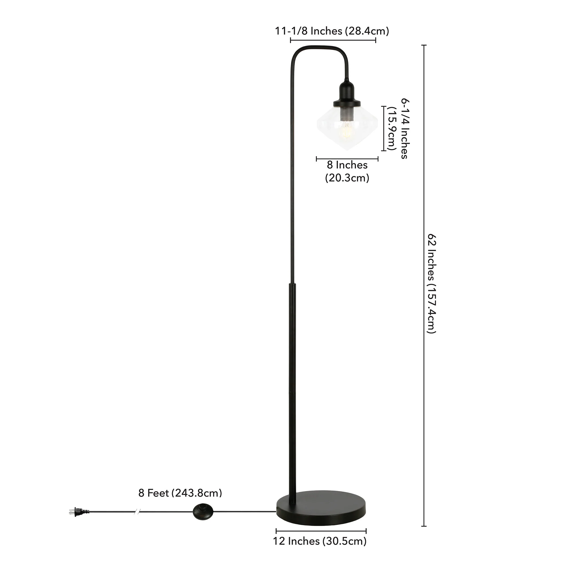 Black Arched Floor Lamp With Clear Transparent Glass Shade By Homeroots - Image 5