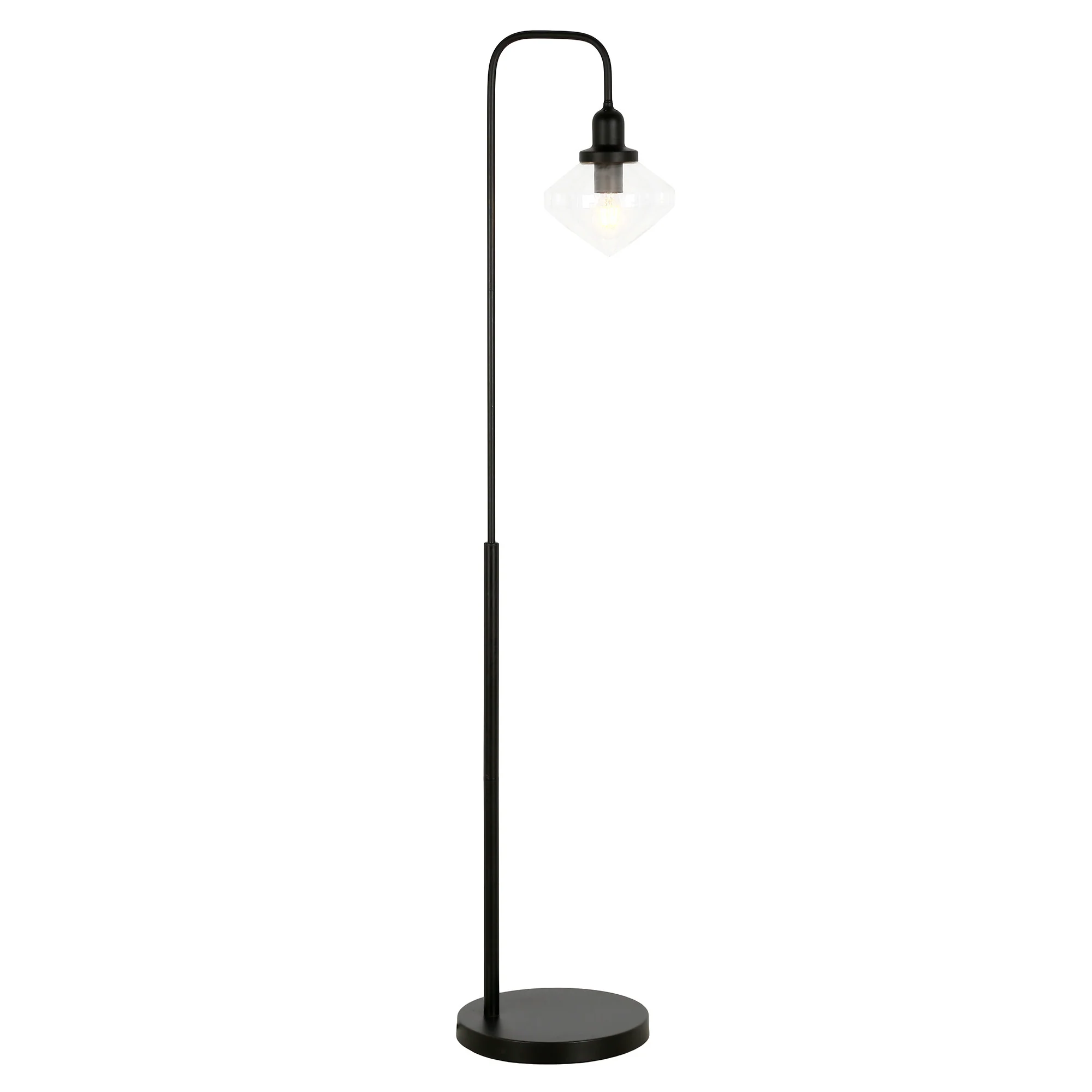 Black Arched Floor Lamp With Clear Transparent Glass Shade By Homeroots - Image 6
