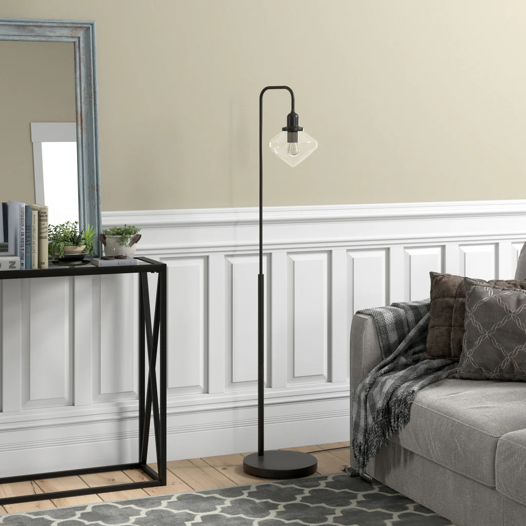 Black Arched Floor Lamp With Clear Transparent Glass Shade By Homeroots - Image 8