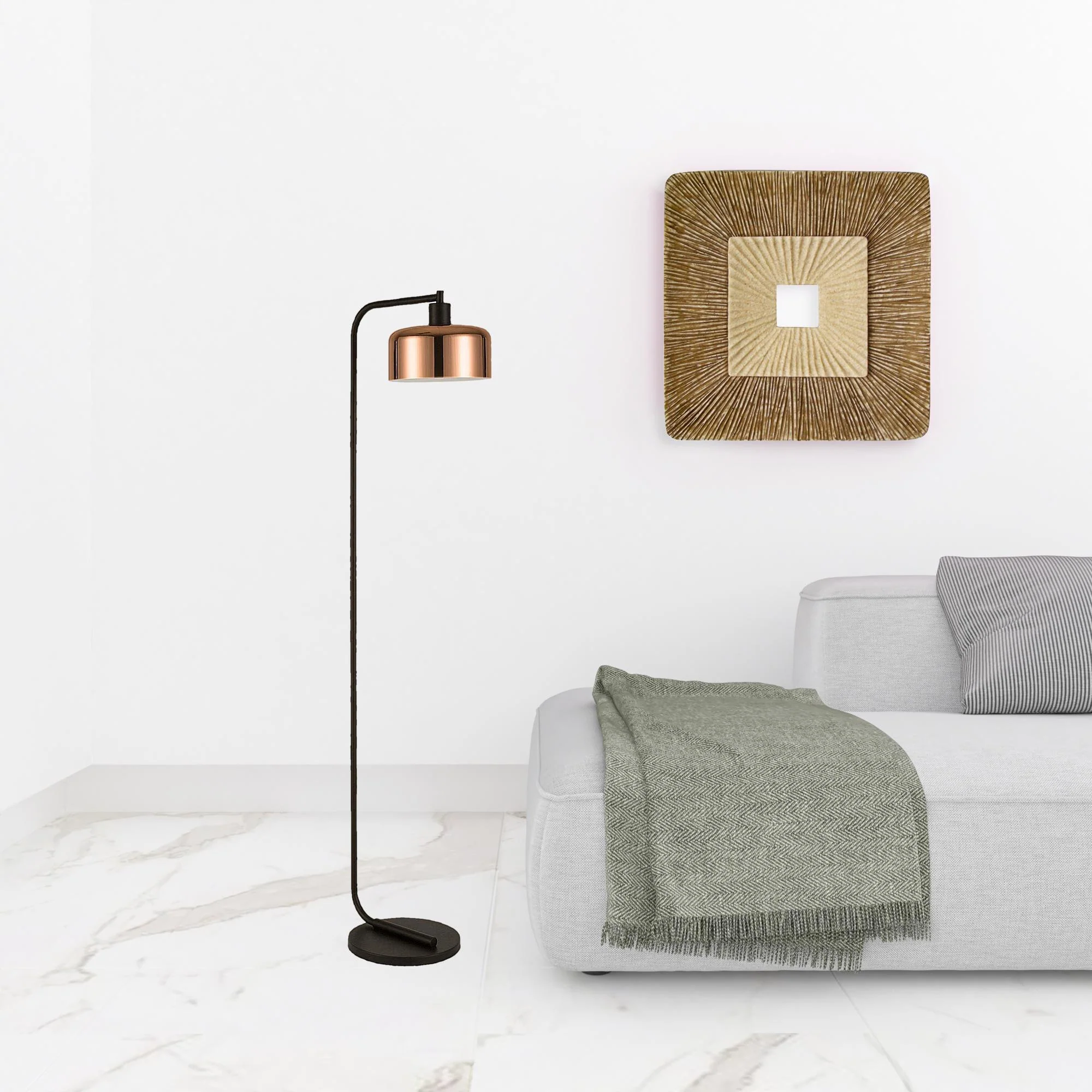 Black Arched Floor Lamp With Copper Metal Bell Shade By Homeroots - Image 2