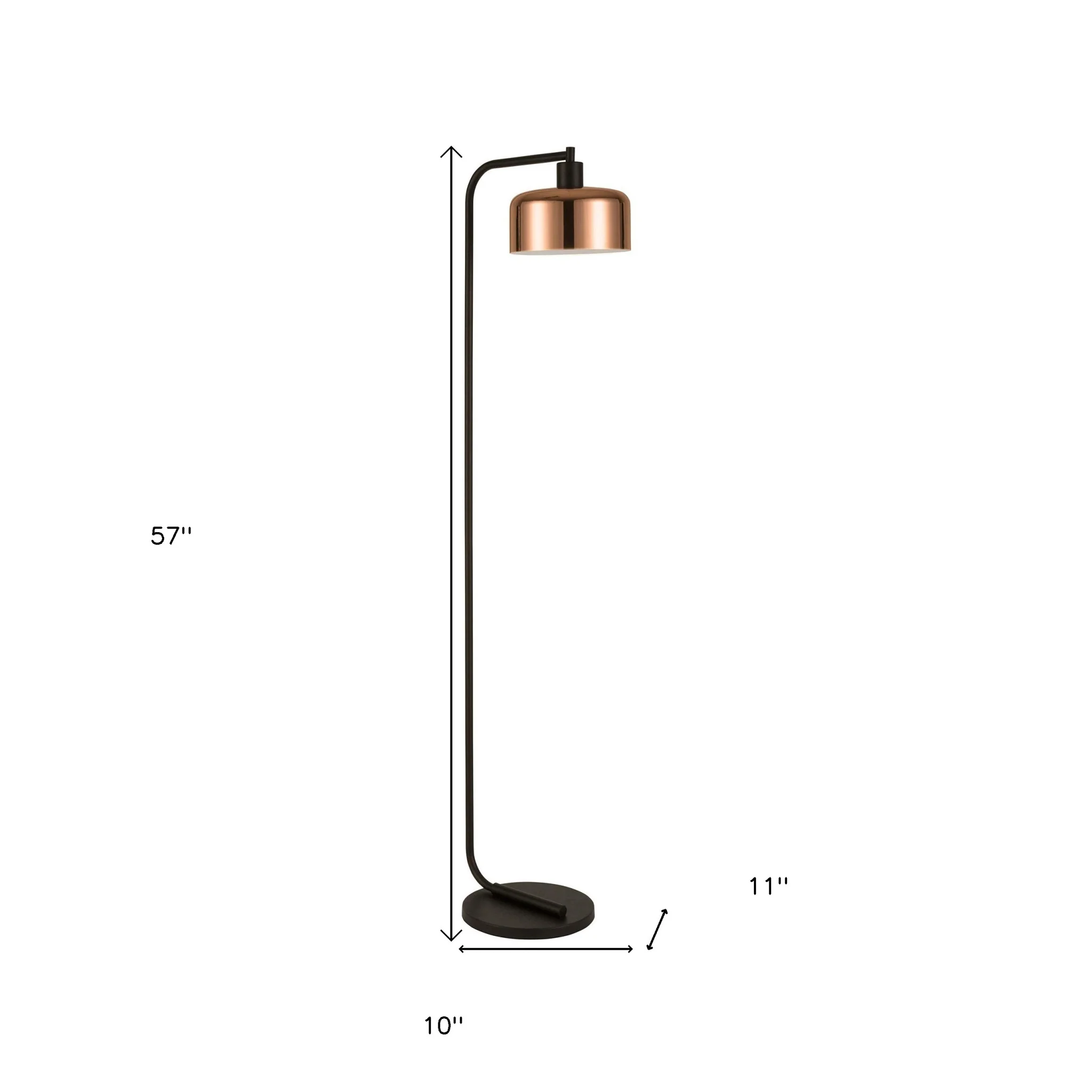 Black Arched Floor Lamp With Copper Metal Bell Shade By Homeroots - Image 3
