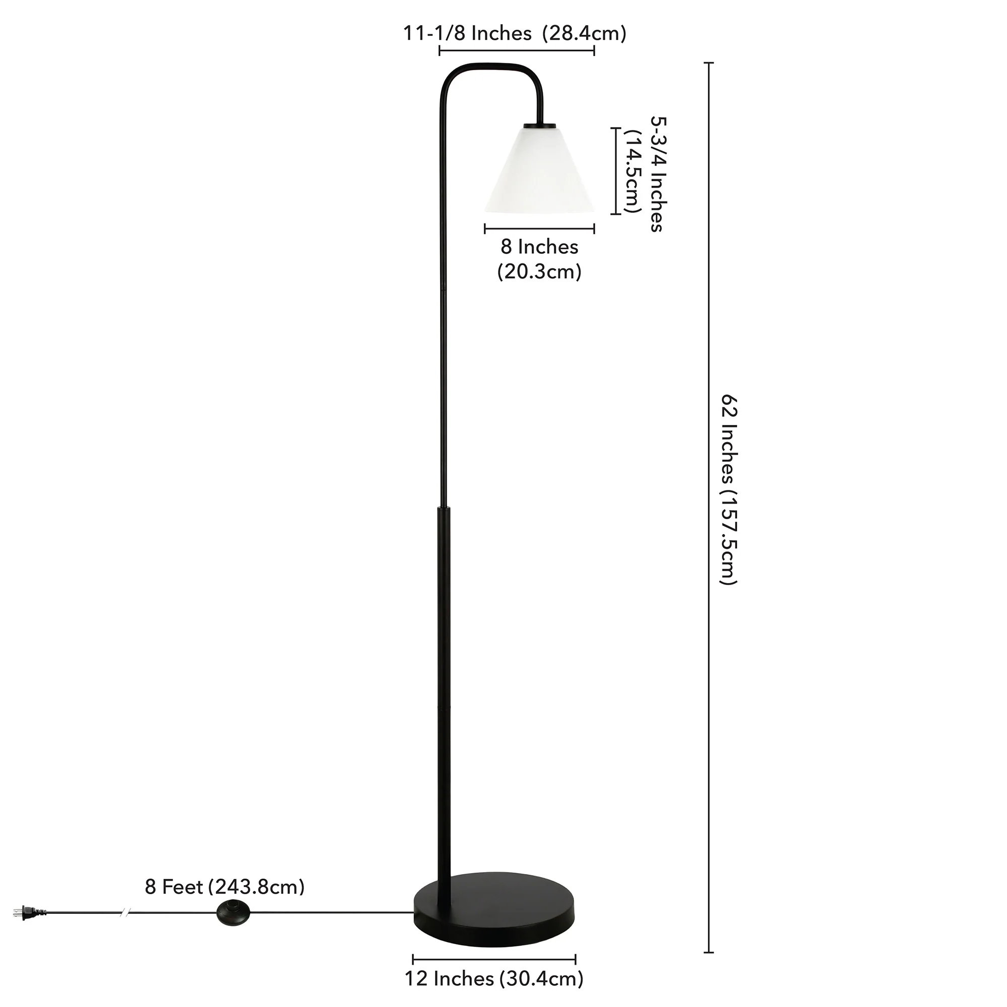 Black Arched Floor Lamp With White Frosted Glass Cone Shade By Homeroots - Image 2