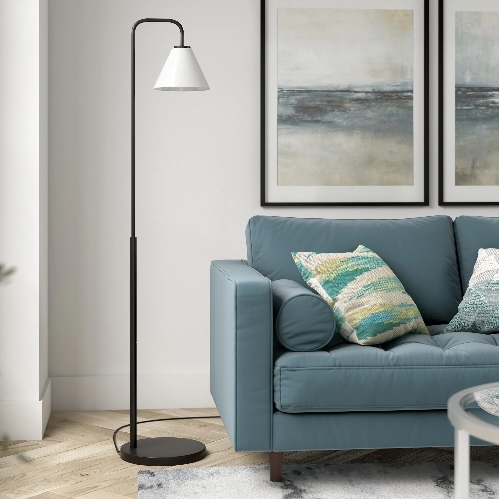 Black Arched Floor Lamp With White Frosted Glass Cone Shade By Homeroots - Image 7