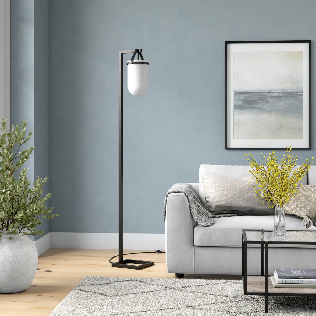 Black Arched Floor Lamp With White Frosted Glass Dome Shade By Homeroots - Image 5