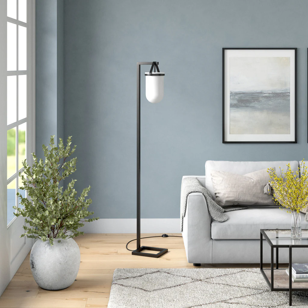 Black Arched Floor Lamp With White Frosted Glass Dome Shade By Homeroots - Image 6