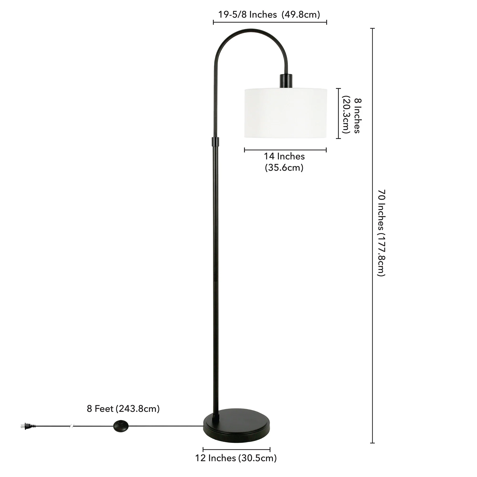 Black Arched Floor Lamp With White Frosted Glass Drum Shade By Homeroots - Image 6