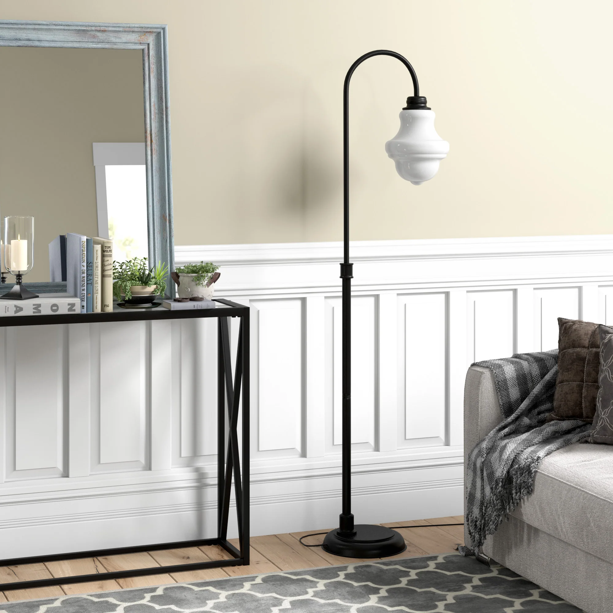 Black Arched Floor Lamp With White Frosted Glass Empire Shade By Homeroots - Image 2