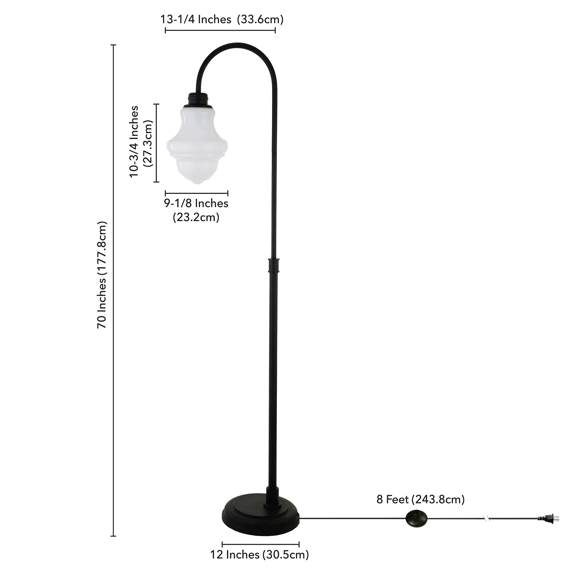 Black Arched Floor Lamp With White Frosted Glass Empire Shade By Homeroots - Image 3