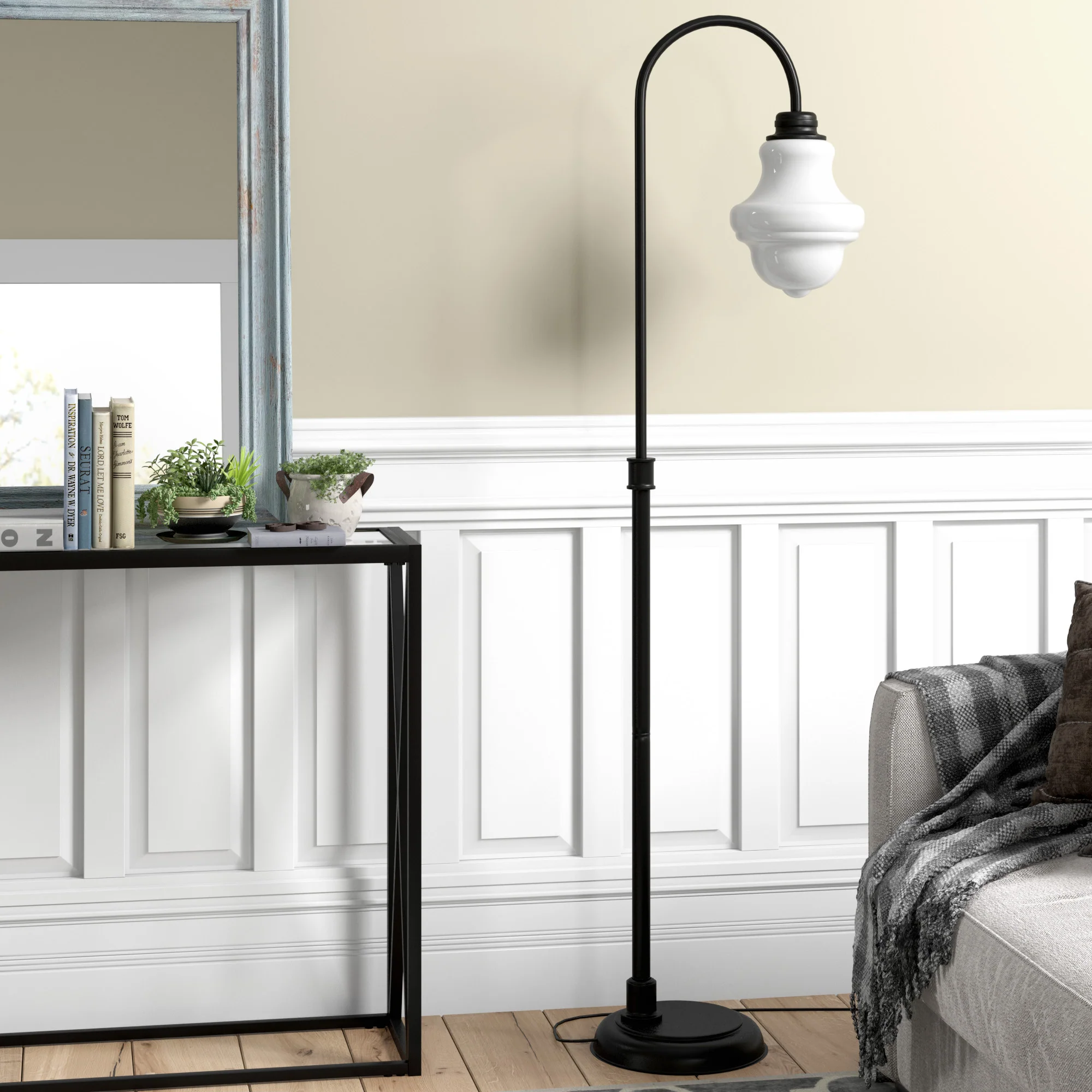 Black Arched Floor Lamp With White Frosted Glass Empire Shade By Homeroots - Image 5