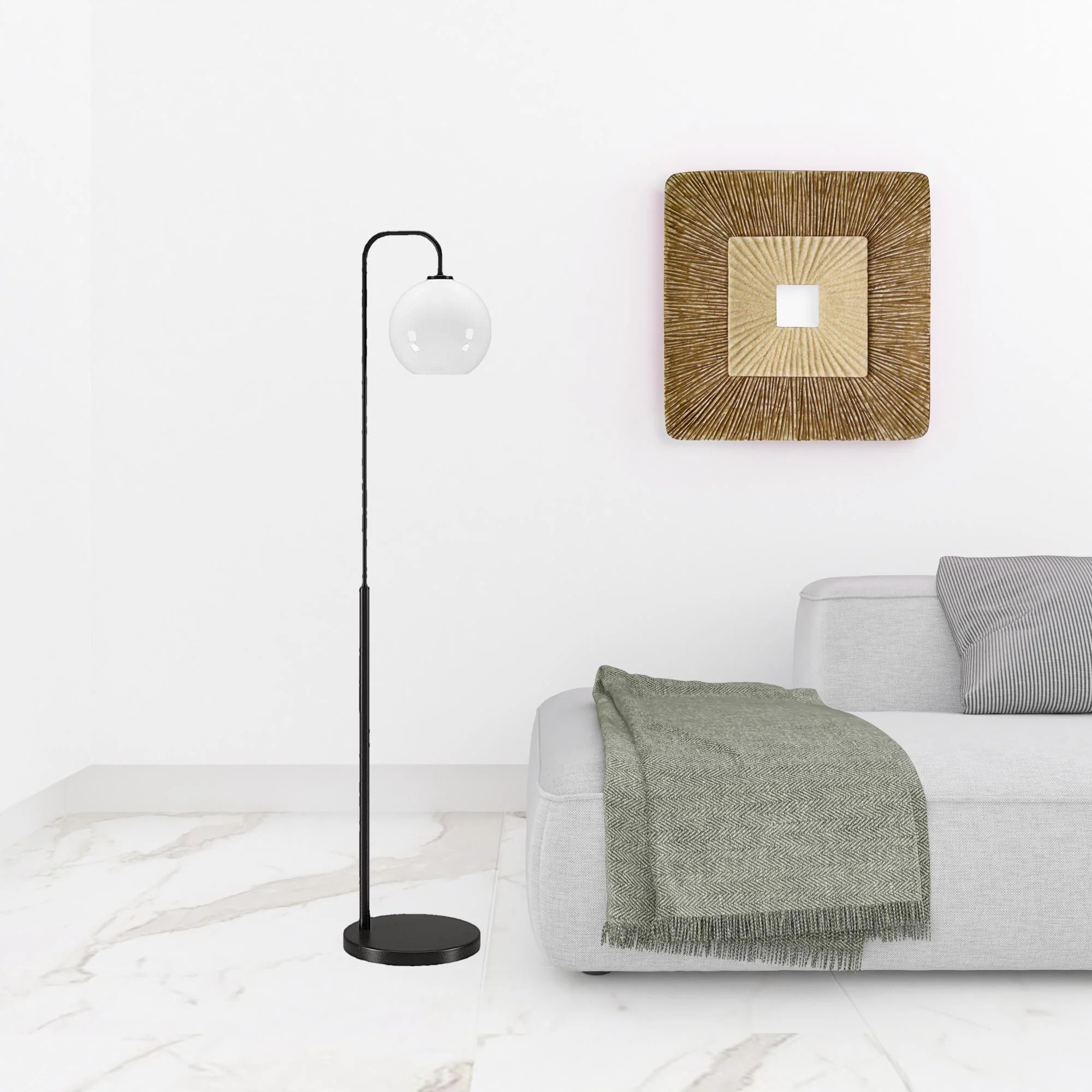 Black Arched Floor Lamp With White Frosted Glass Globe Shade By Homeroots - Image 3