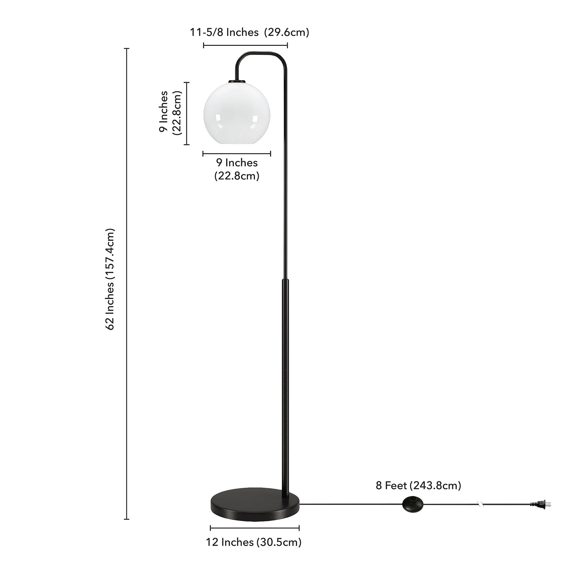 Black Arched Floor Lamp With White Frosted Glass Globe Shade By Homeroots - Image 7