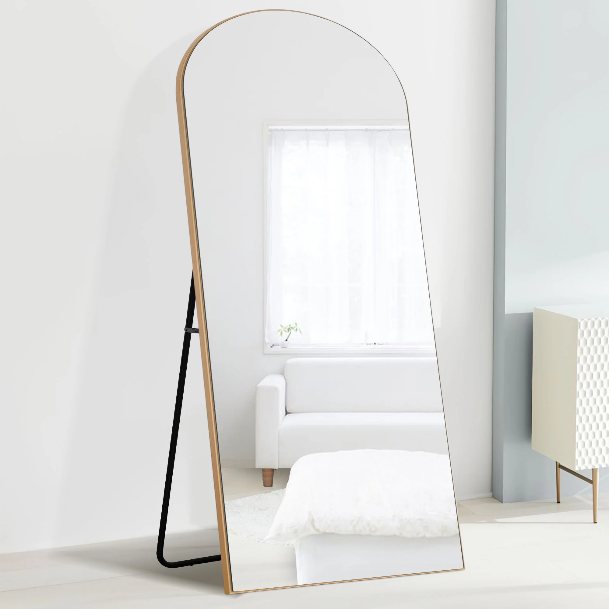 Black Arched Mirror with Stand By Homeroots - Image 6