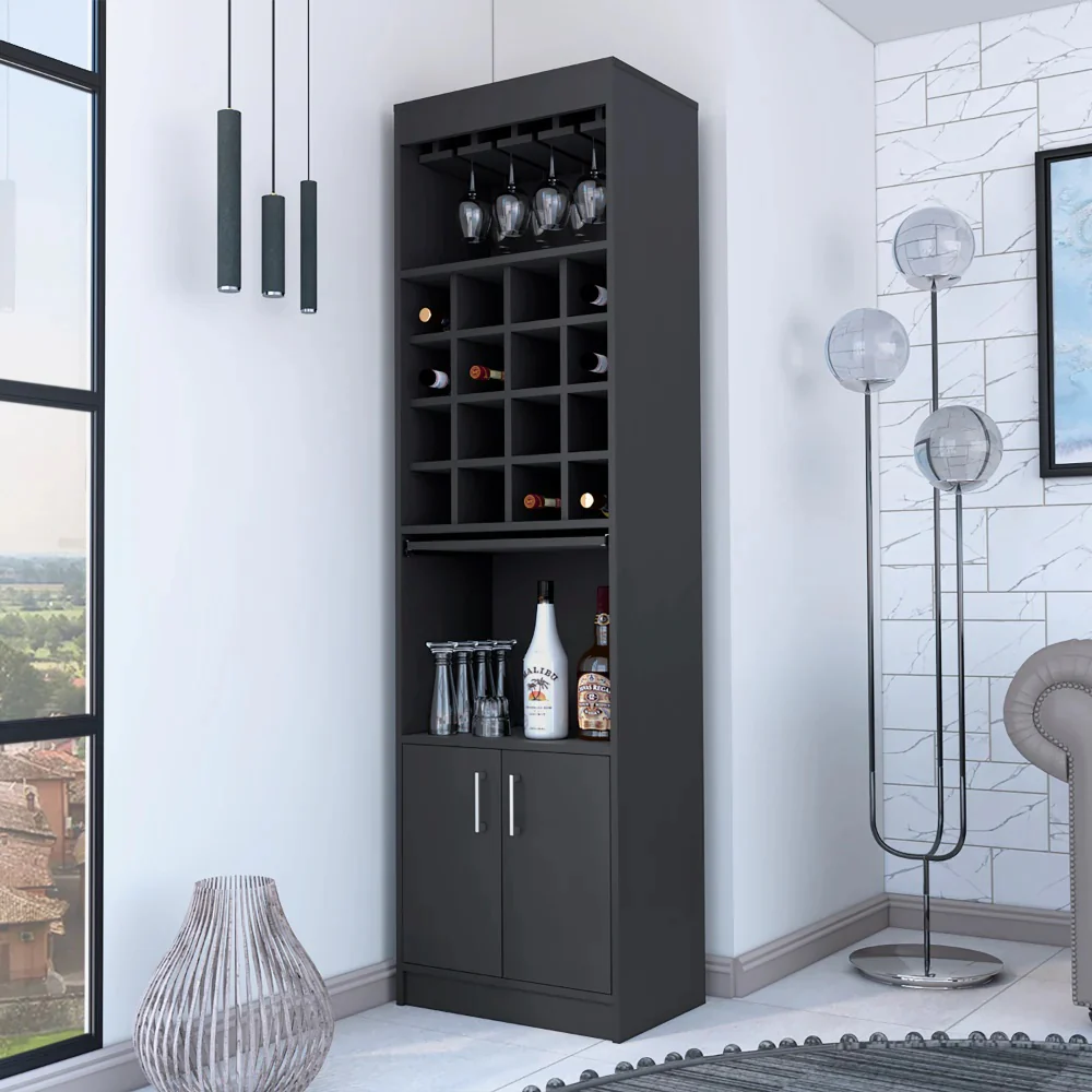 Black Bar Cabinet With Eighteen Shelves By Homeroots - Image 6