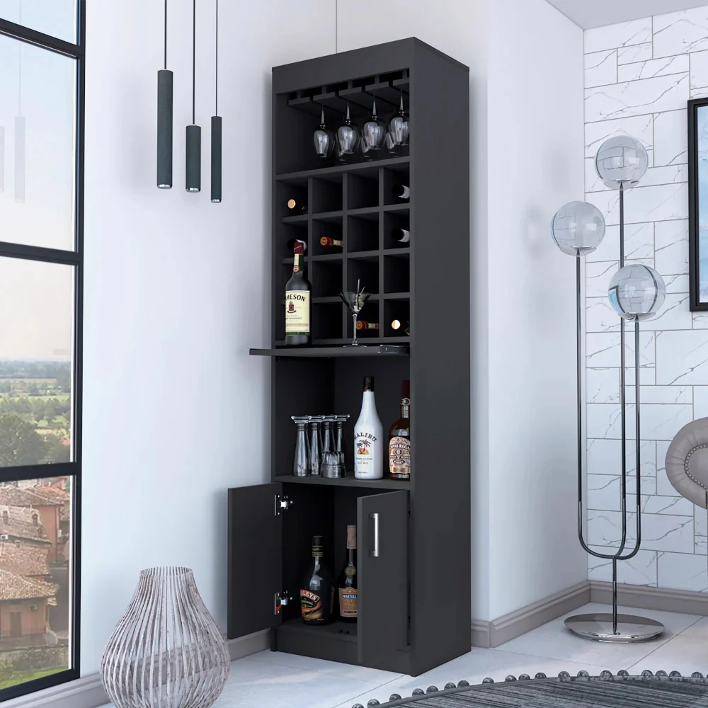 Black Bar Cabinet With Eighteen Shelves By Homeroots - Image 8