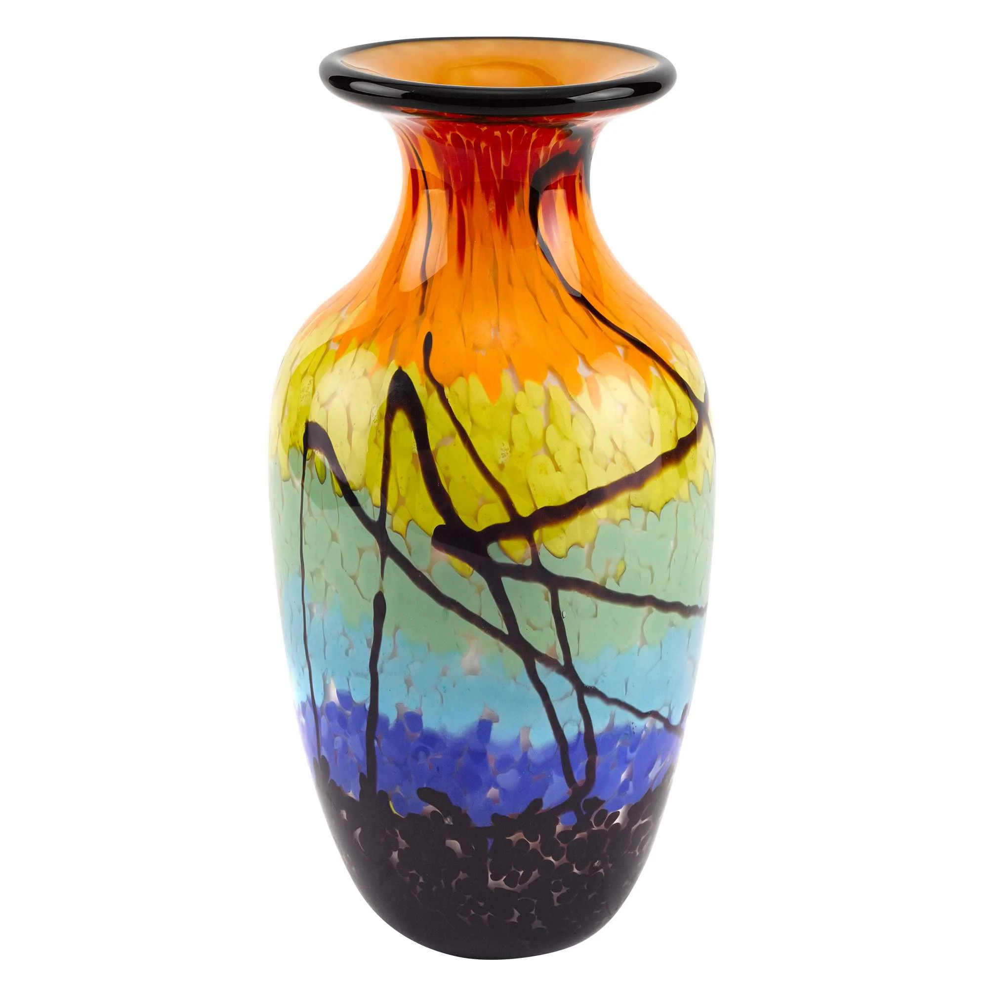 Black Blue Red And Yellow Abstract Urn Handblown Glass Table Vase By Homeroots - Image 2