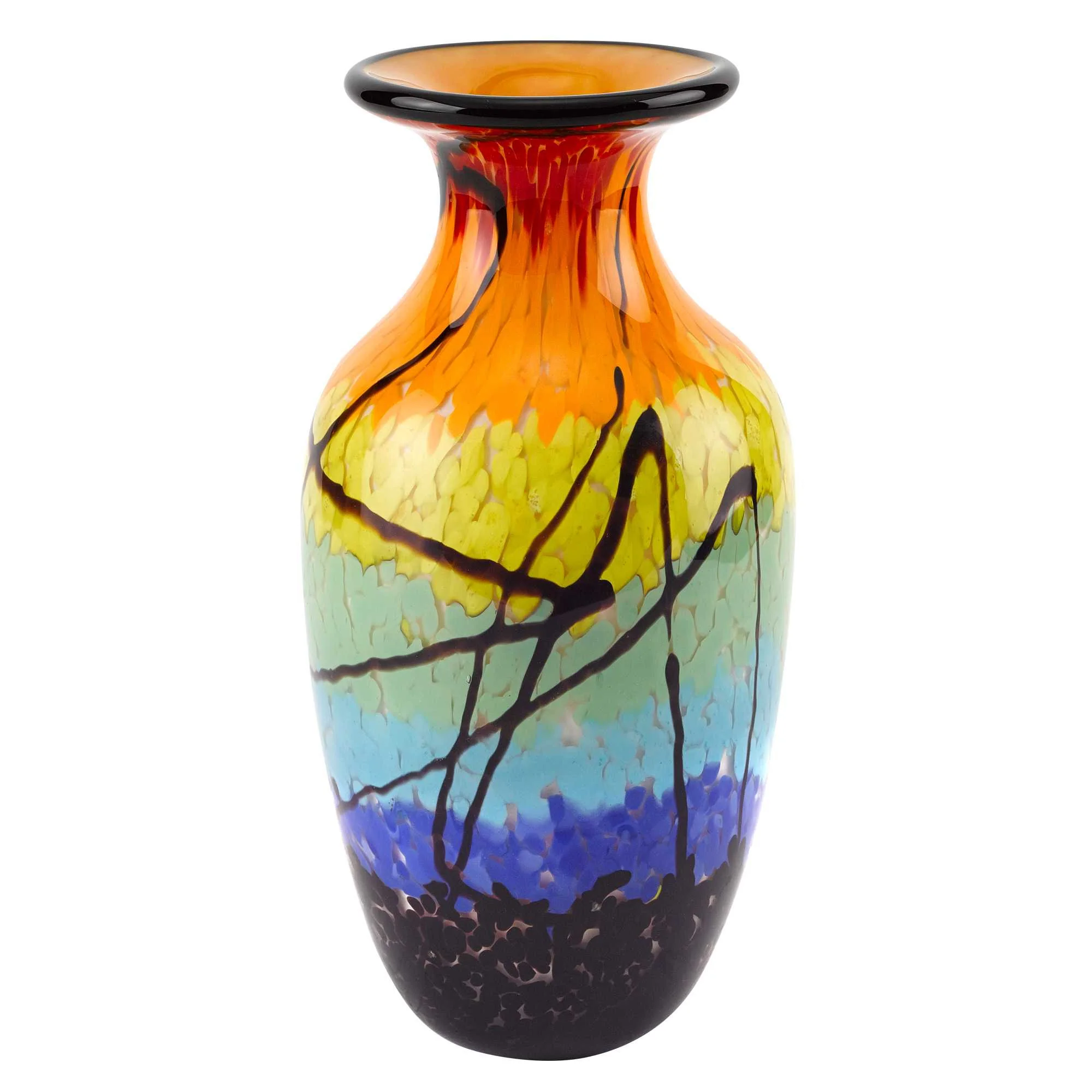Black Blue Red And Yellow Abstract Urn Handblown Glass Table Vase By Homeroots - Image 3